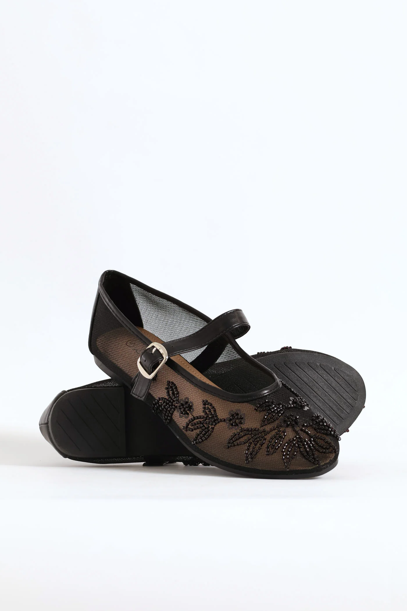 Floral Detail Mesh Pump - Black - Image 2