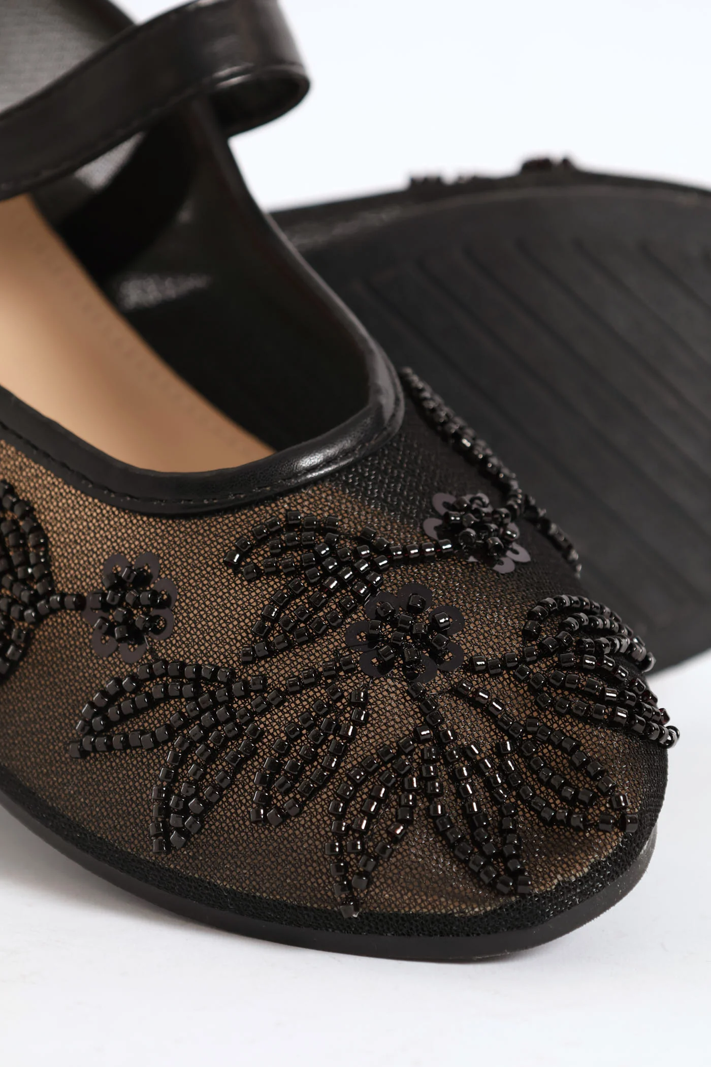 Floral Detail Mesh Pump - Black - Image 6