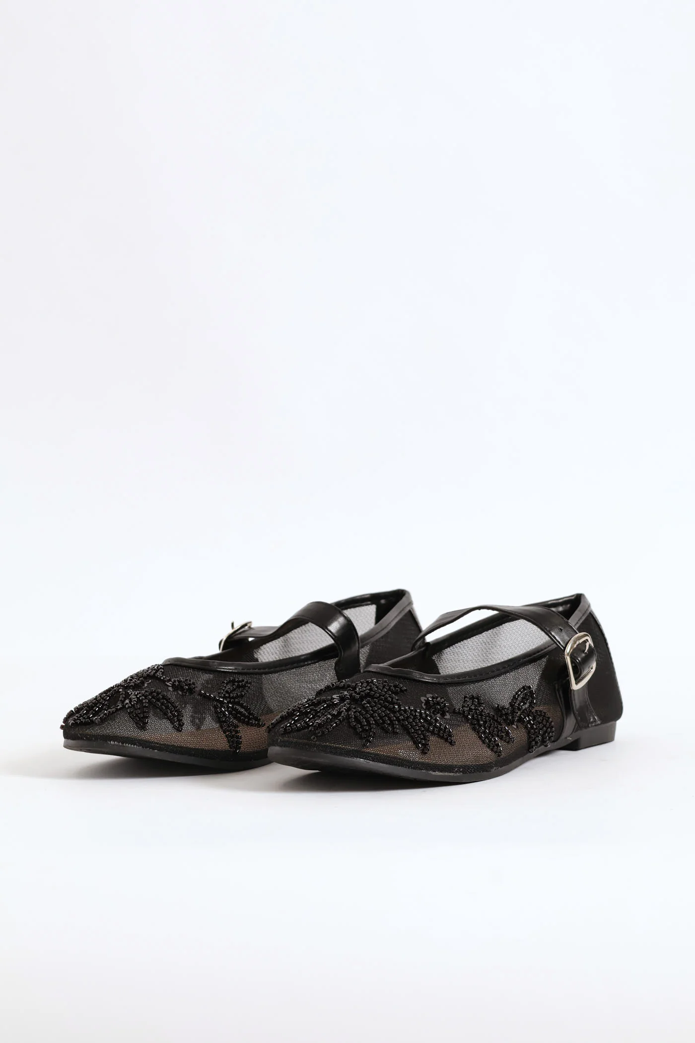 Floral Detail Mesh Pump - Black - Image 8