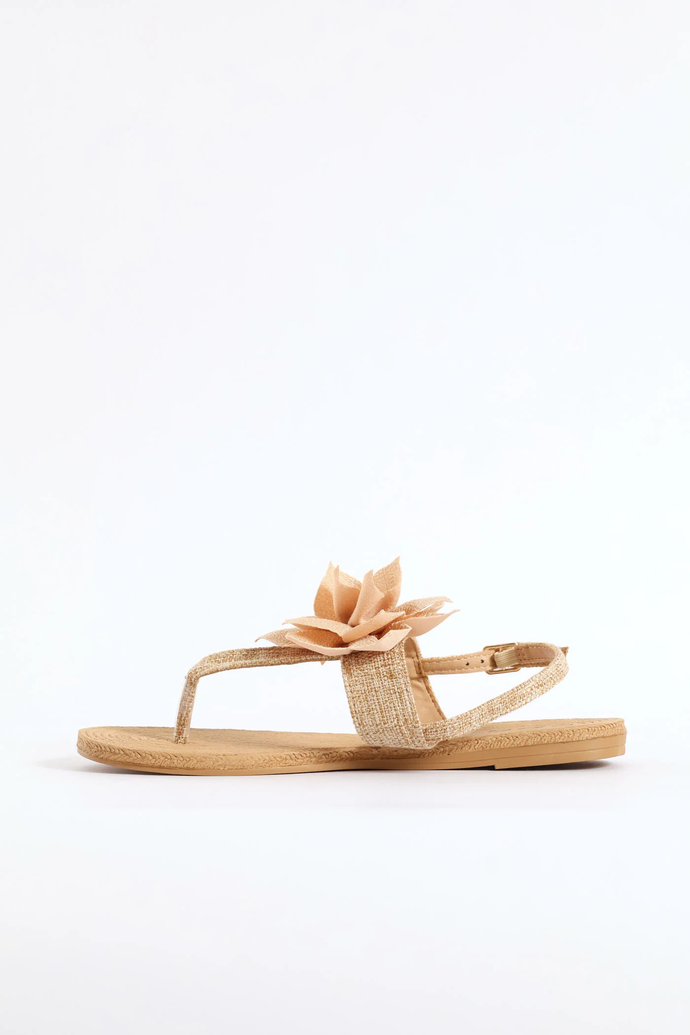 Floral Detail Slingback Thong Sandal - Gold - Image 4
