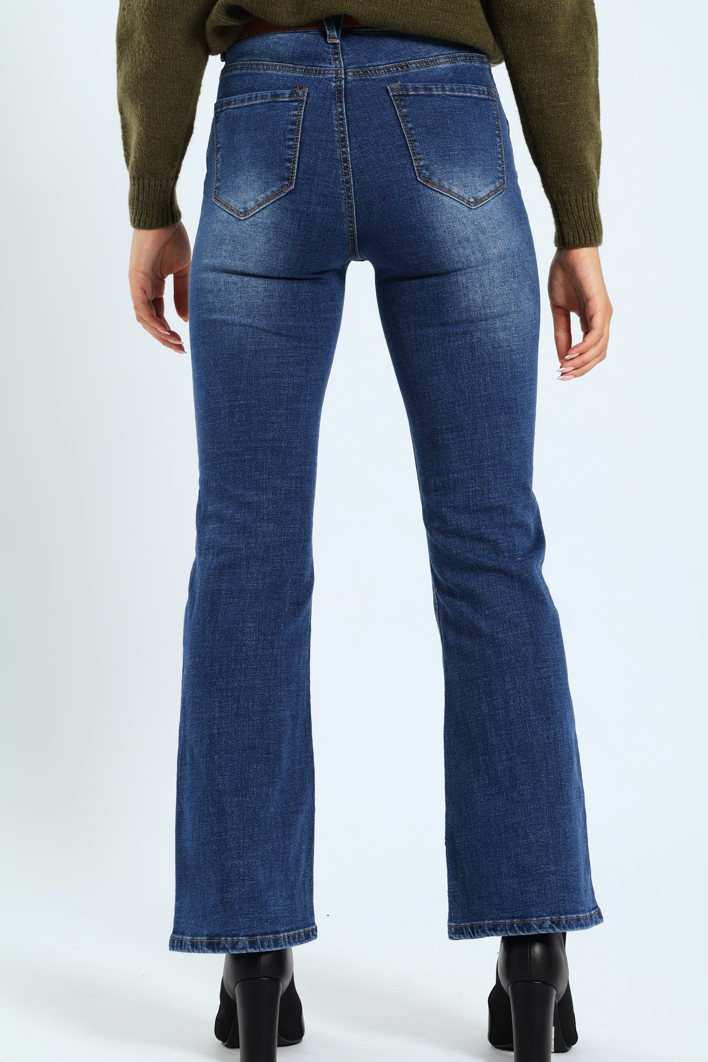 Floral Embroidered Bootleg Belted Jean - Medium Wash - Image 4