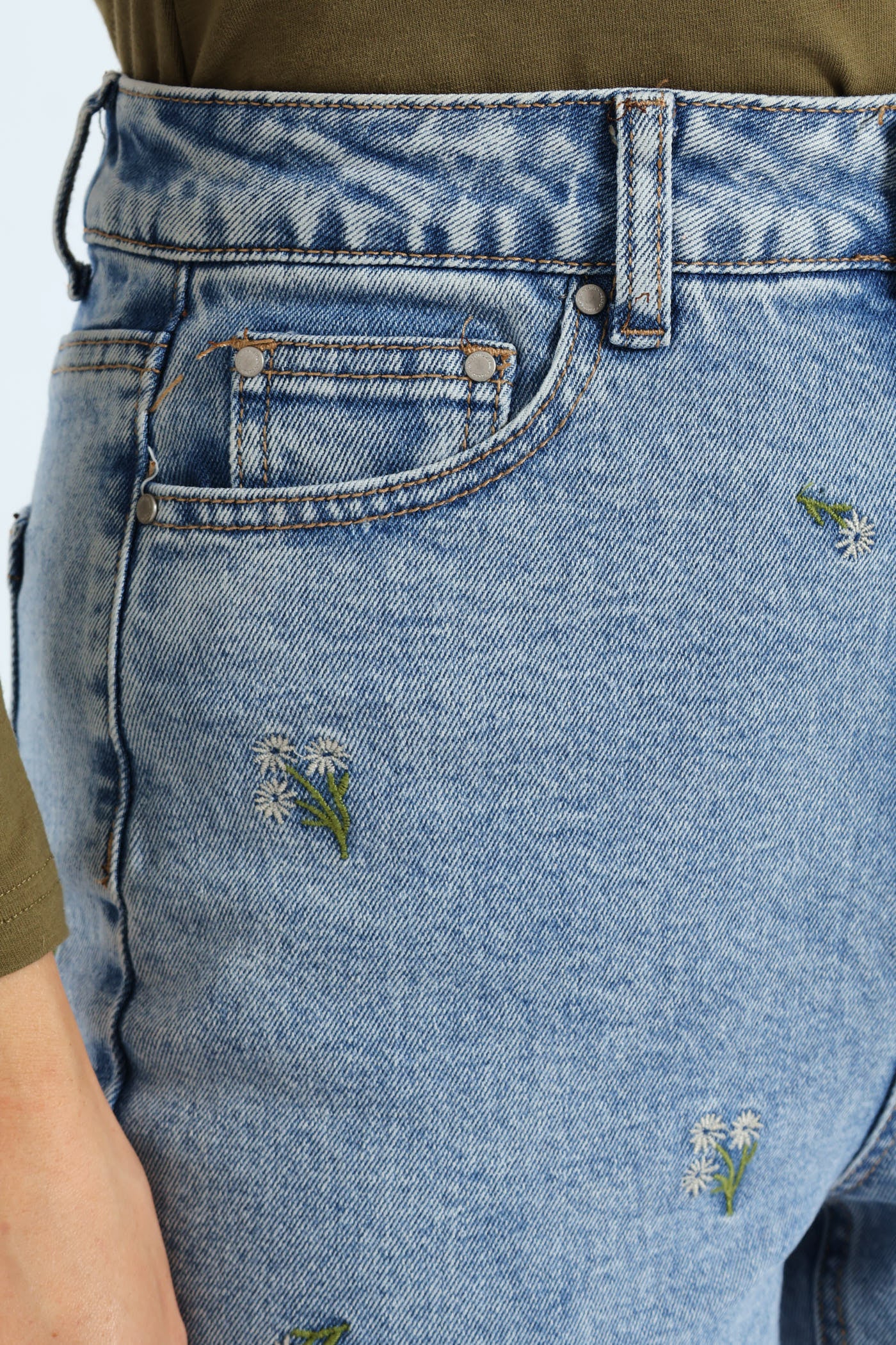 Floral Embroidered Mom Jean - Salty Light Wash - Image 5