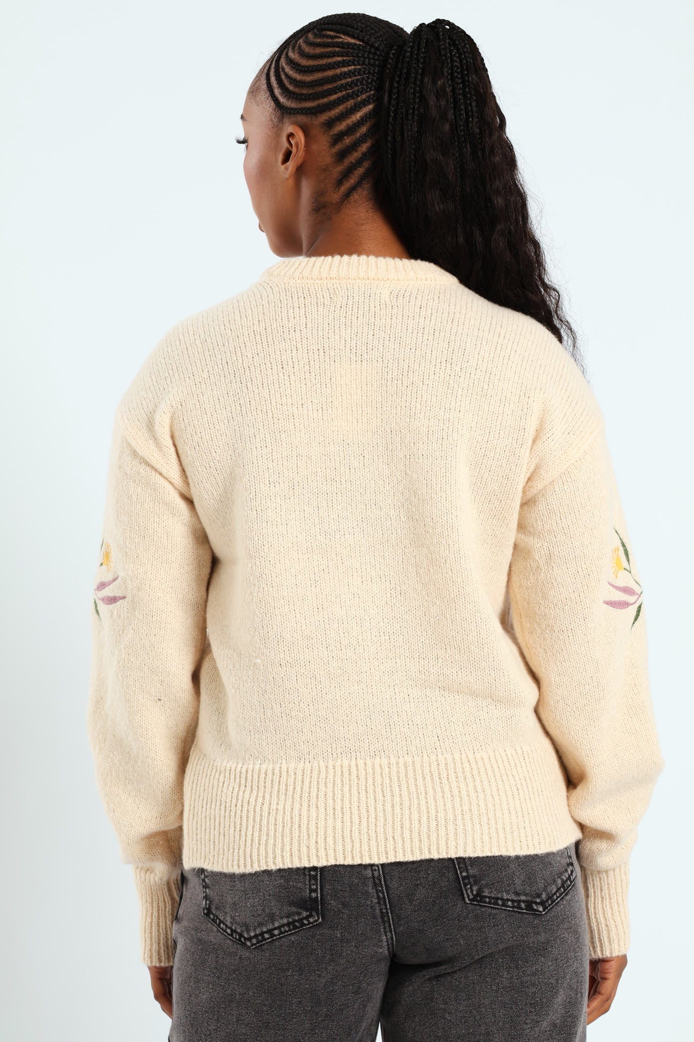 Floral Embroidered Pullover - Oatmeal Melange - Image 5