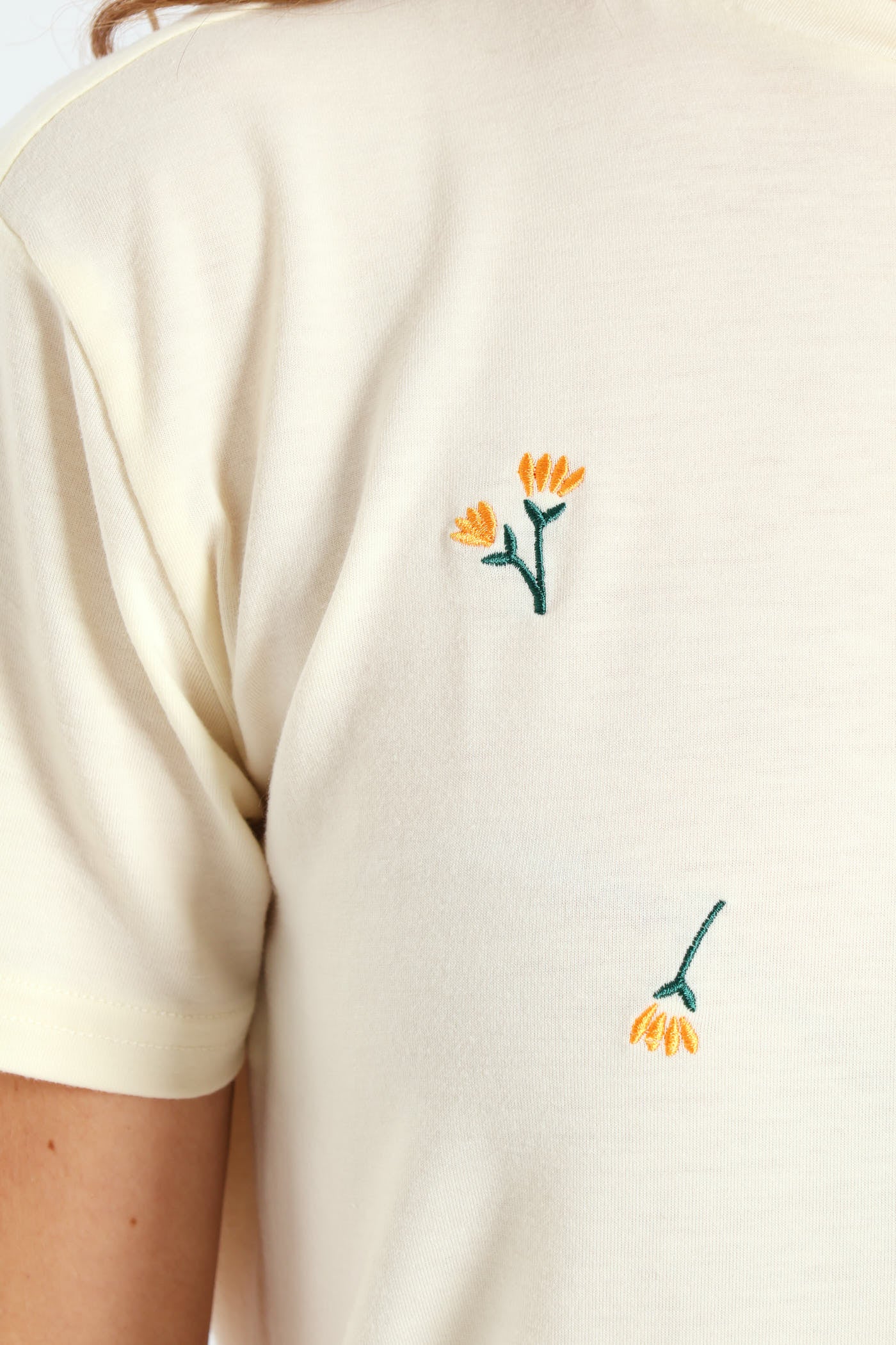 Floral Embroidered Tee - Ivory - Image 4
