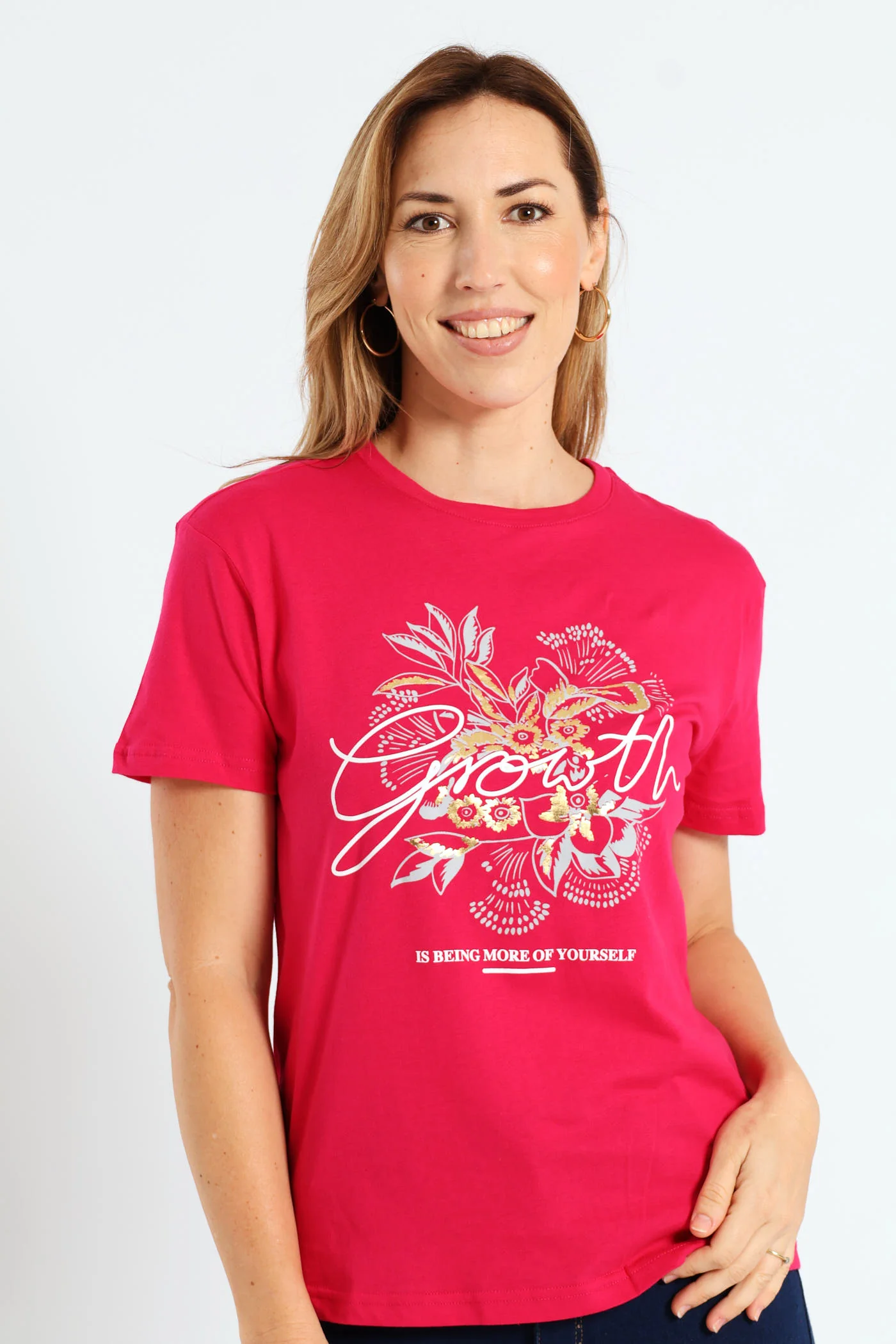 Floral Foil Growth Tee - Magenta