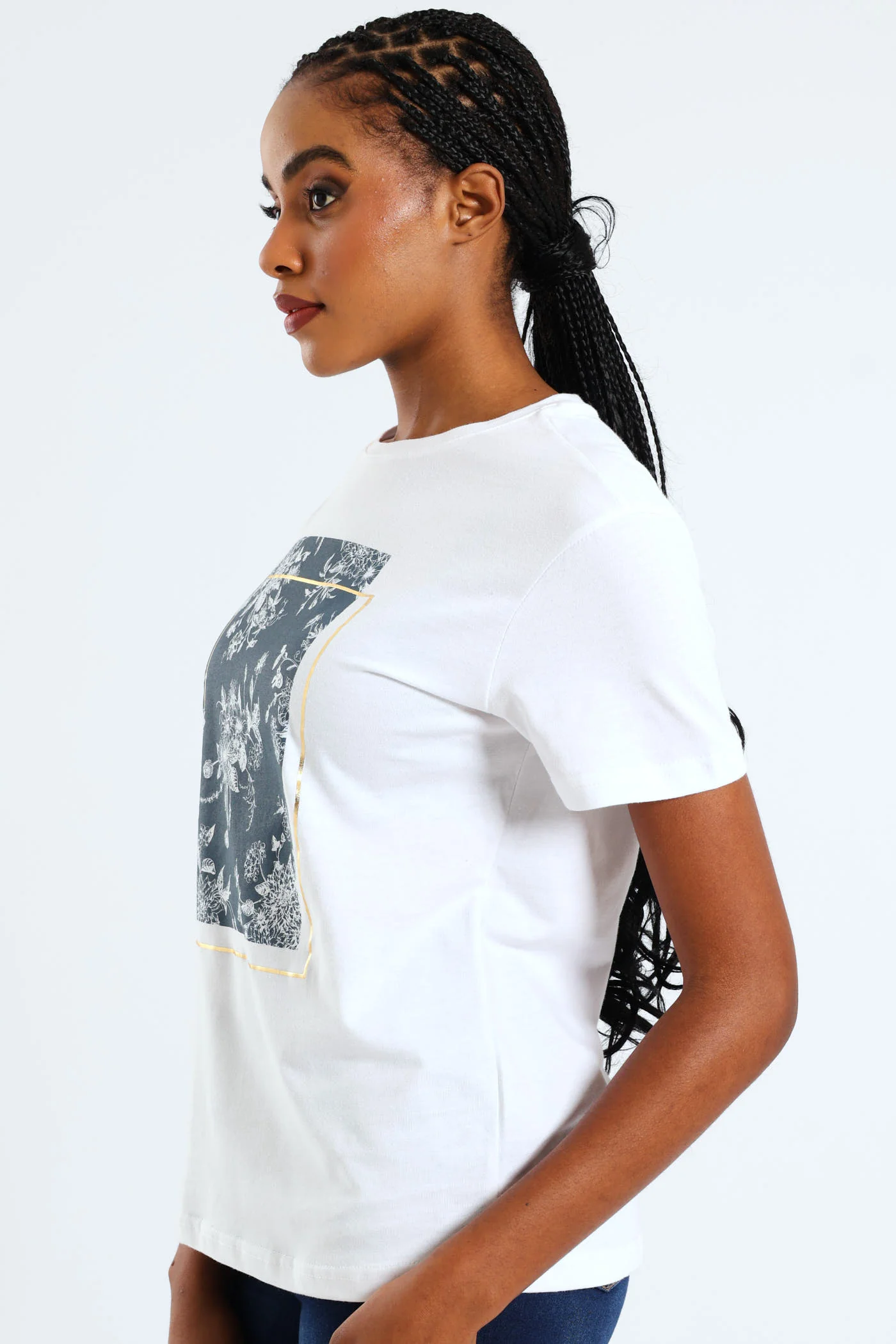 Floral Frame Artwork Foil Tee - White - Image 2