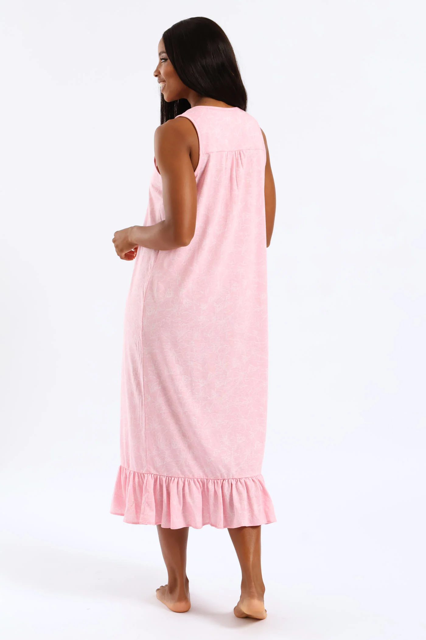 Floral Line Knit Sleepshirt - Pink - Image 4