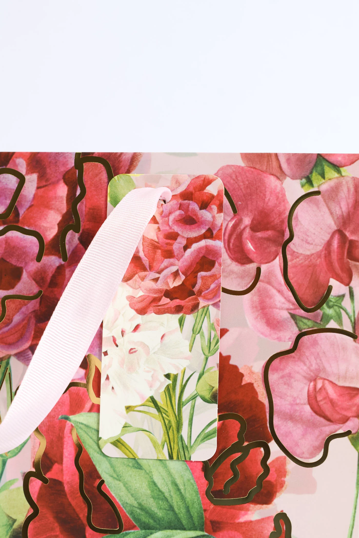 Small Floral Orchid Gold Foil Print Gift Bag - Light Pink - Image 3