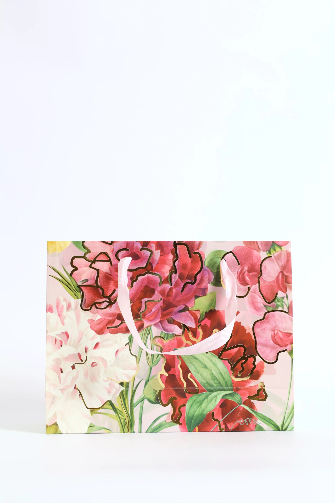 Small Floral Orchid Gold Foil Print Gift Bag - Light Pink - Image 4