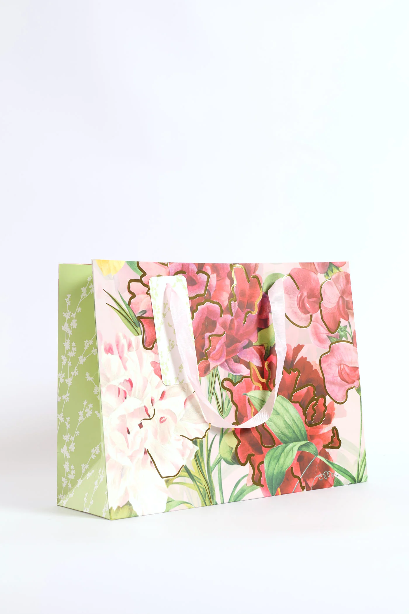 Medium Floral Orchid Gold Foil Print Gift Bag - Light Pink - Image 2