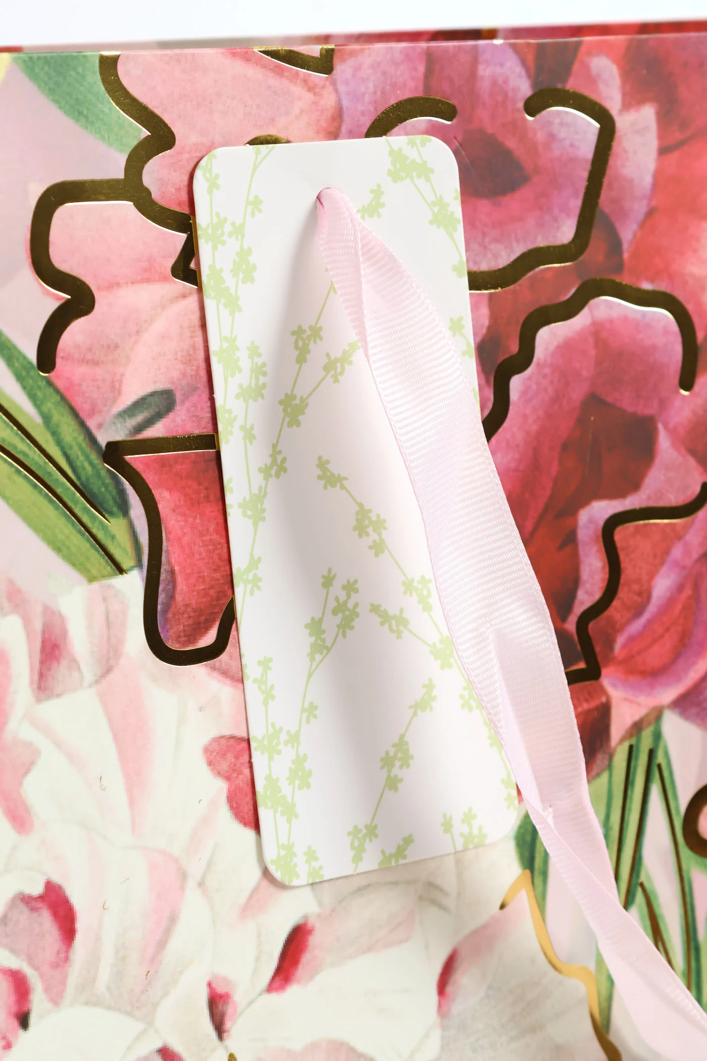 Medium Floral Orchid Gold Foil Print Gift Bag - Light Pink - Image 3
