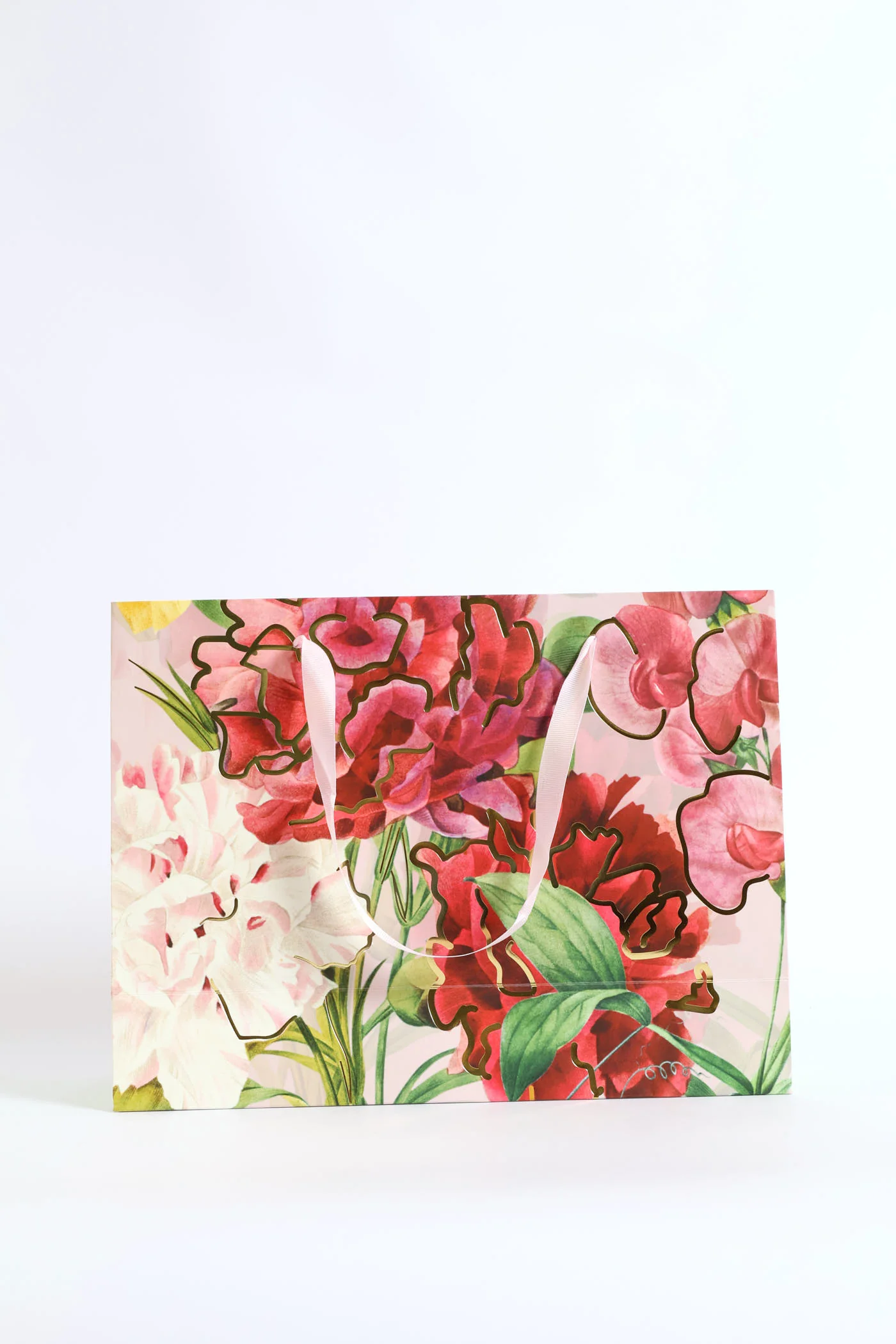 Medium Floral Orchid Gold Foil Print Gift Bag - Light Pink - Image 4