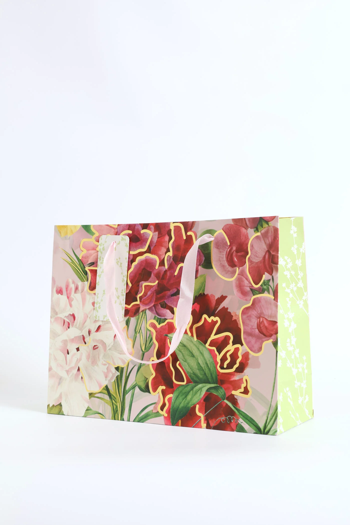 Medium Floral Orchid Gold Foil Print Gift Bag - Light Pink - Image 5