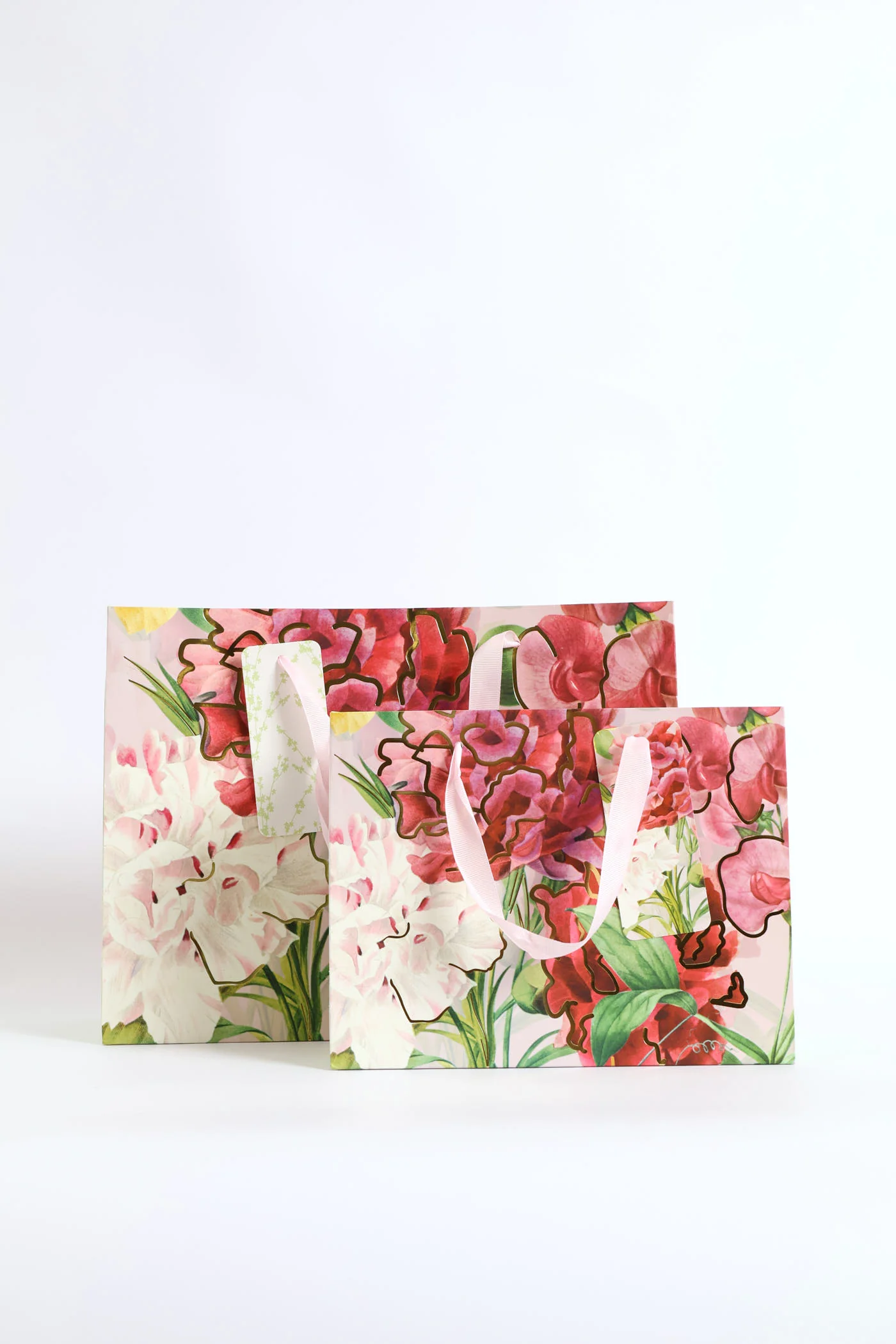 Small Floral Orchid Gold Foil Print Gift Bag - Light Pink - Image 5