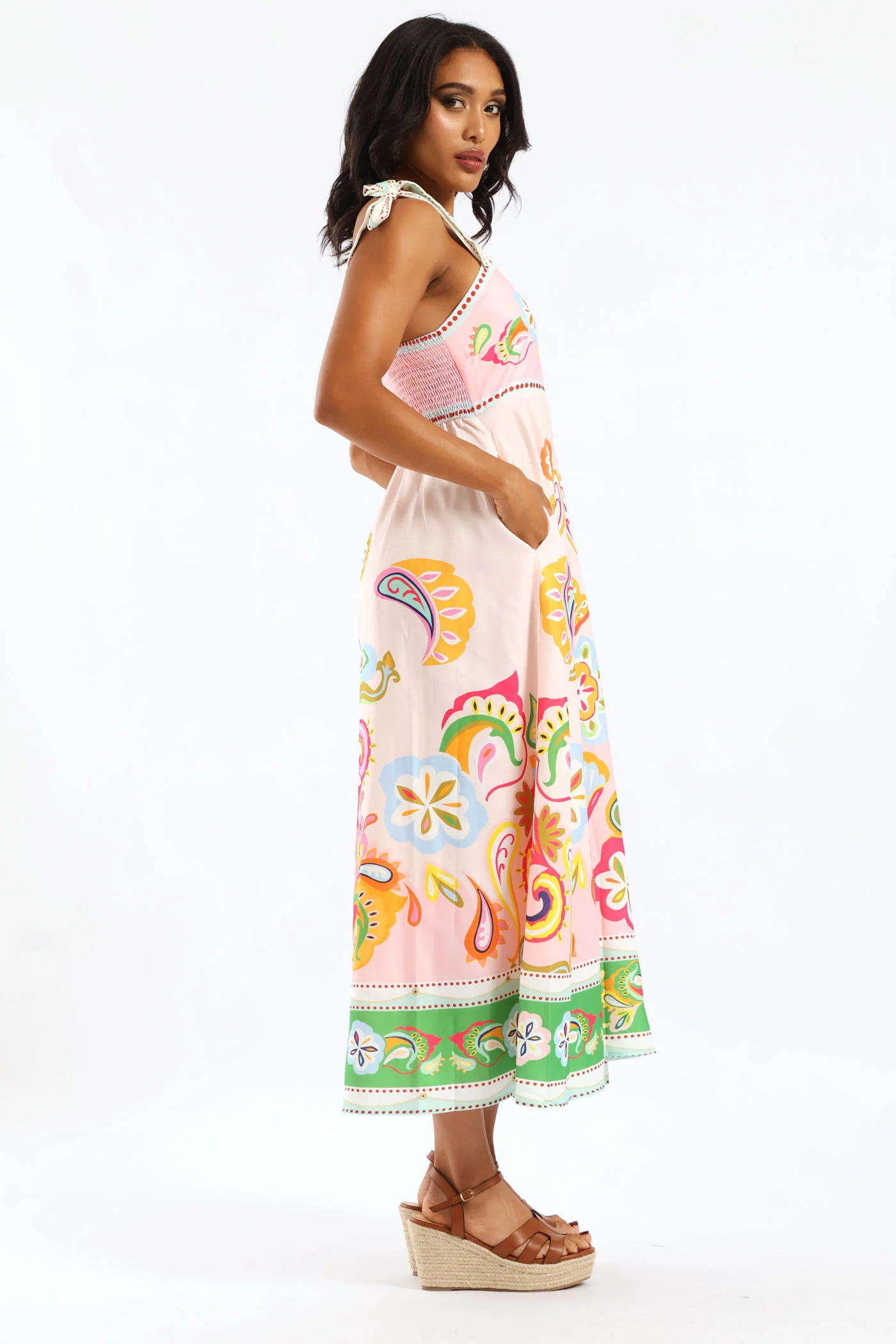 Floral Paisley Print Strappy Tie Boobtube Maxi Dress - Multi - Image 3