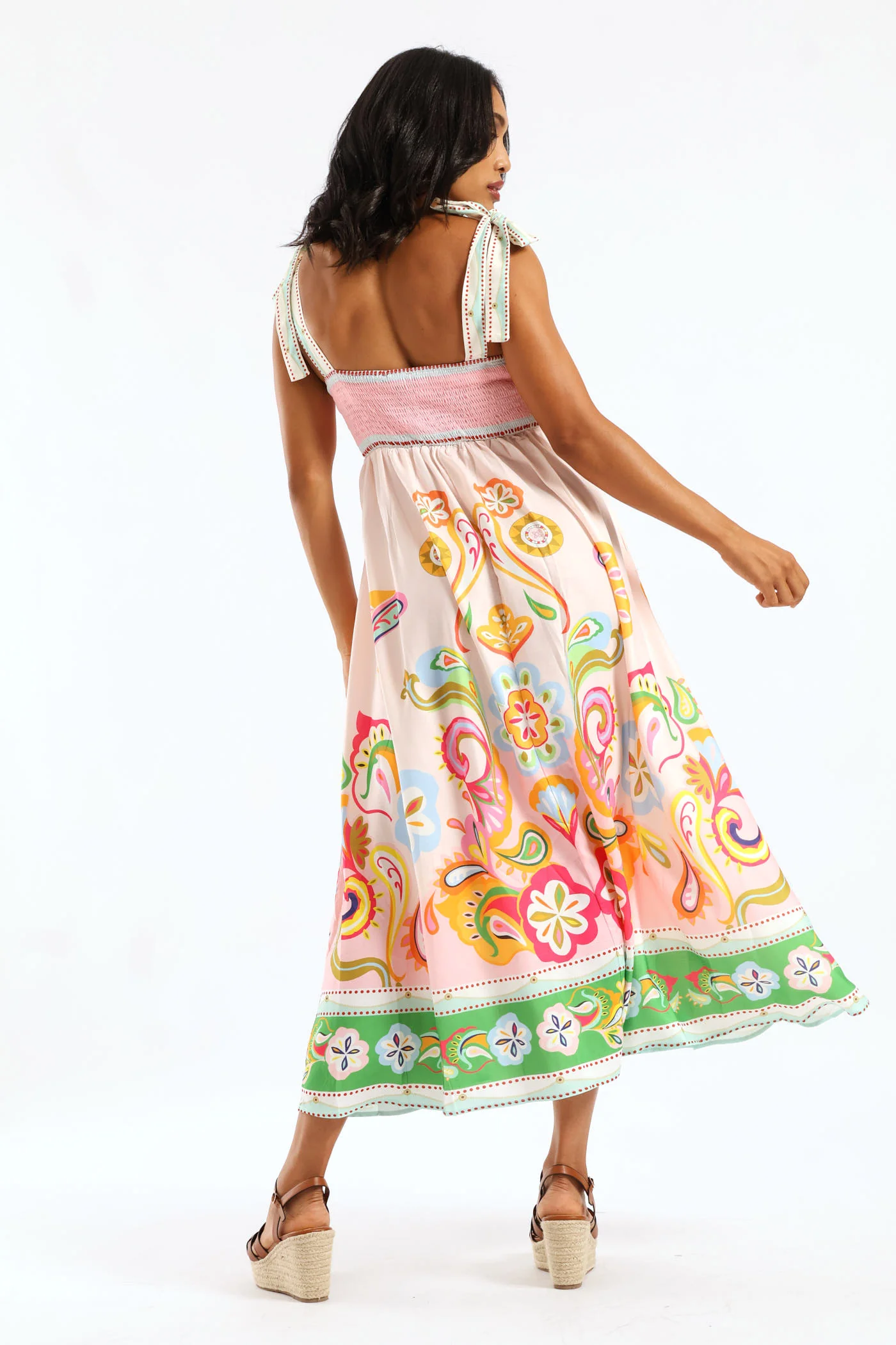 Floral Paisley Print Strappy Tie Boobtube Maxi Dress - Multi - Image 4
