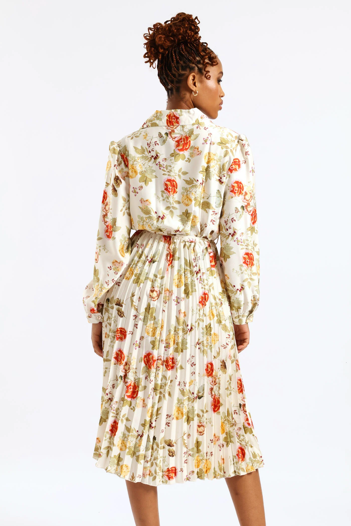 Floral Pleated Satin Maxi Dress - Cream - Image 5