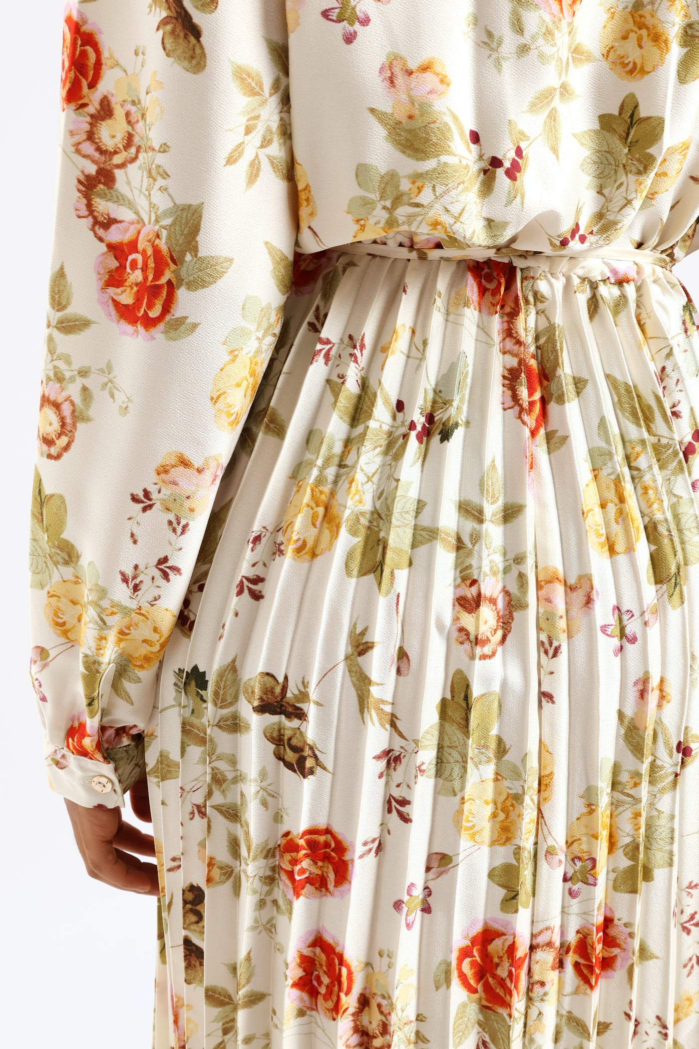 Floral Pleated Satin Maxi Dress - Cream - Image 7