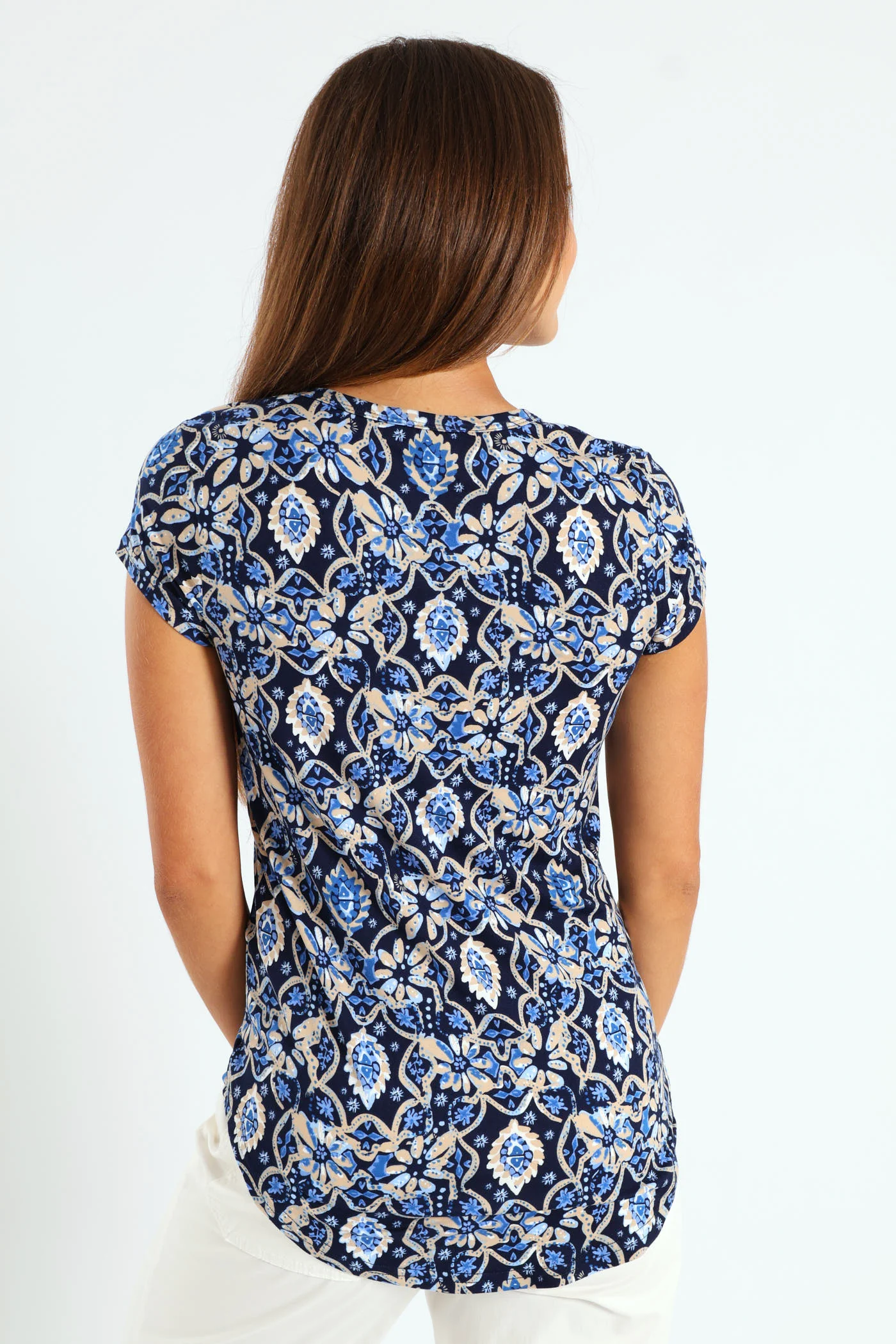 Floral Pocket Tee - Cream/Blue - Image 3