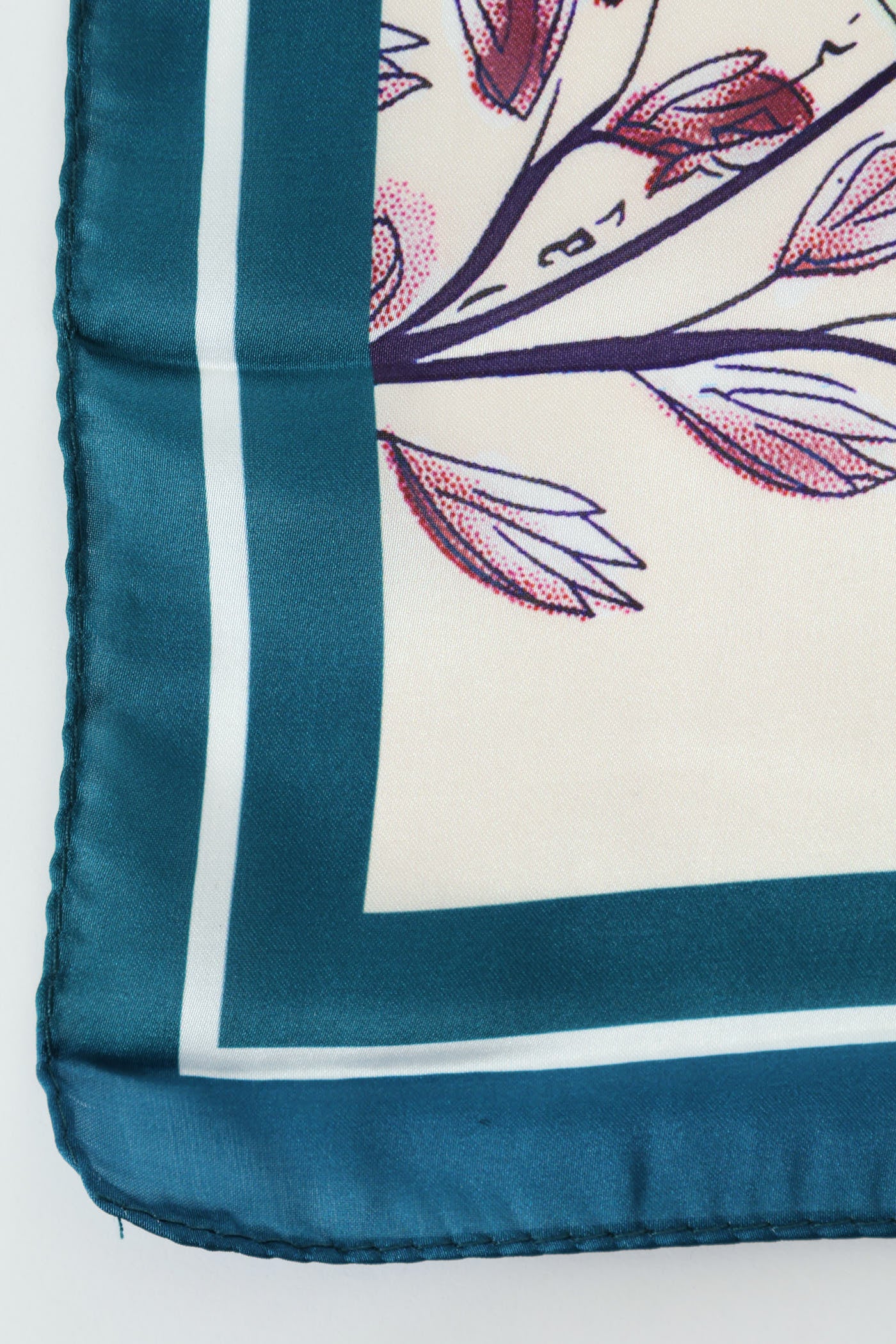Floral Print Boarder Satin Feel Scarf - Teal - Image 2