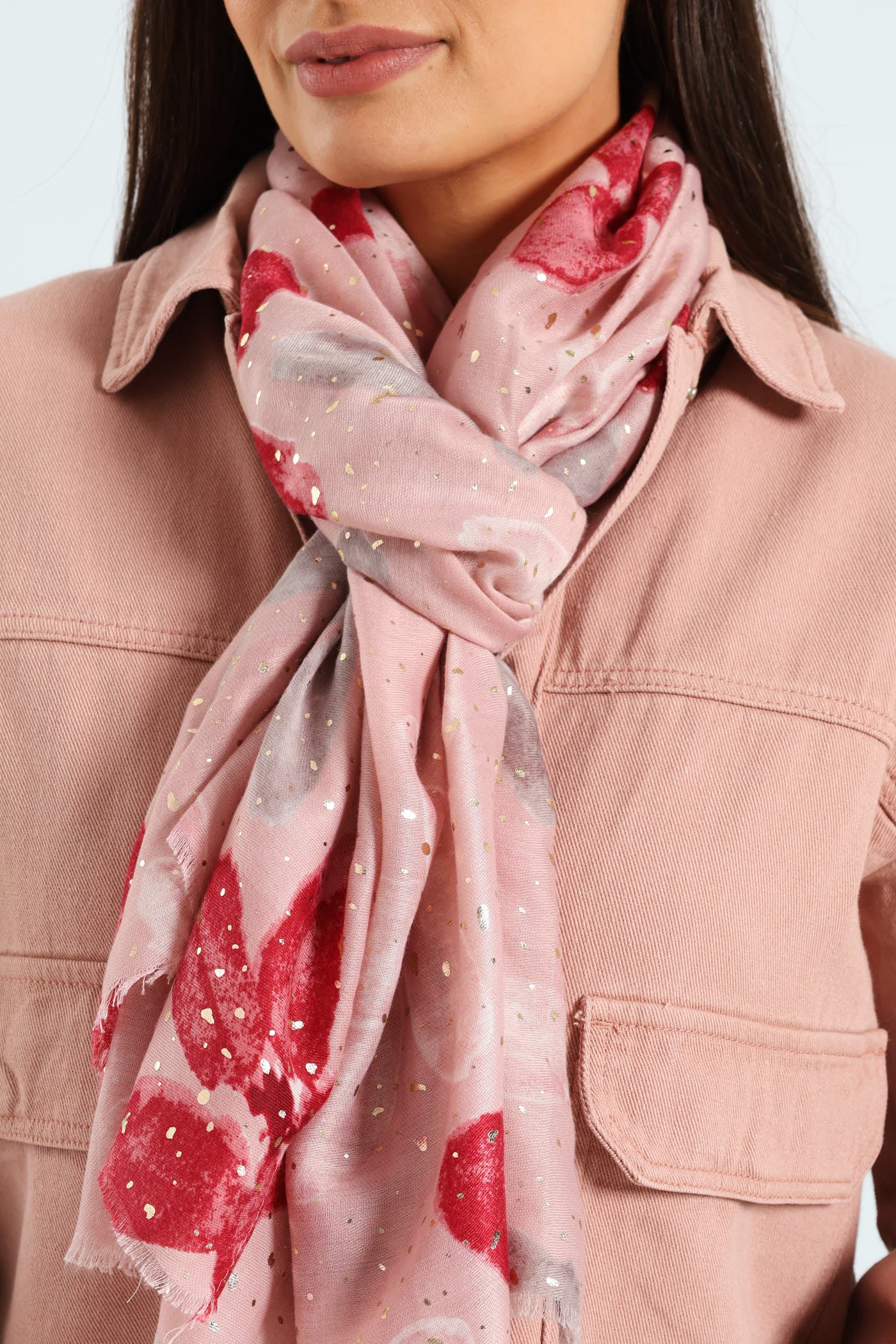 Floral Print Foil Scarf - Dusty Pink - Image 2