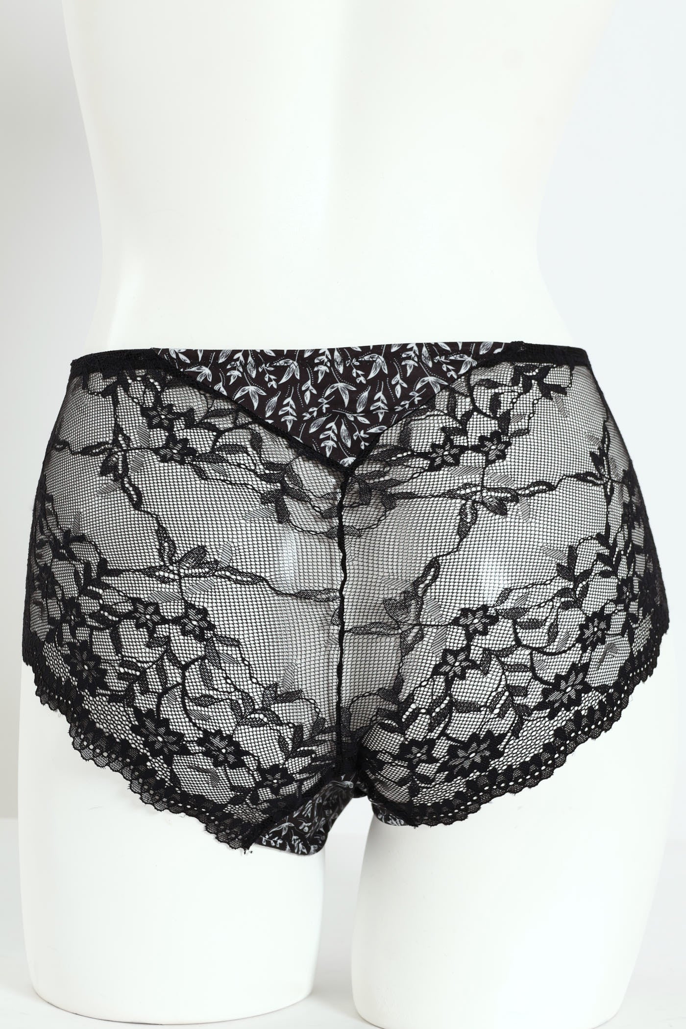Floral Print Lace Back Boyleg Panty - Black - Image 2