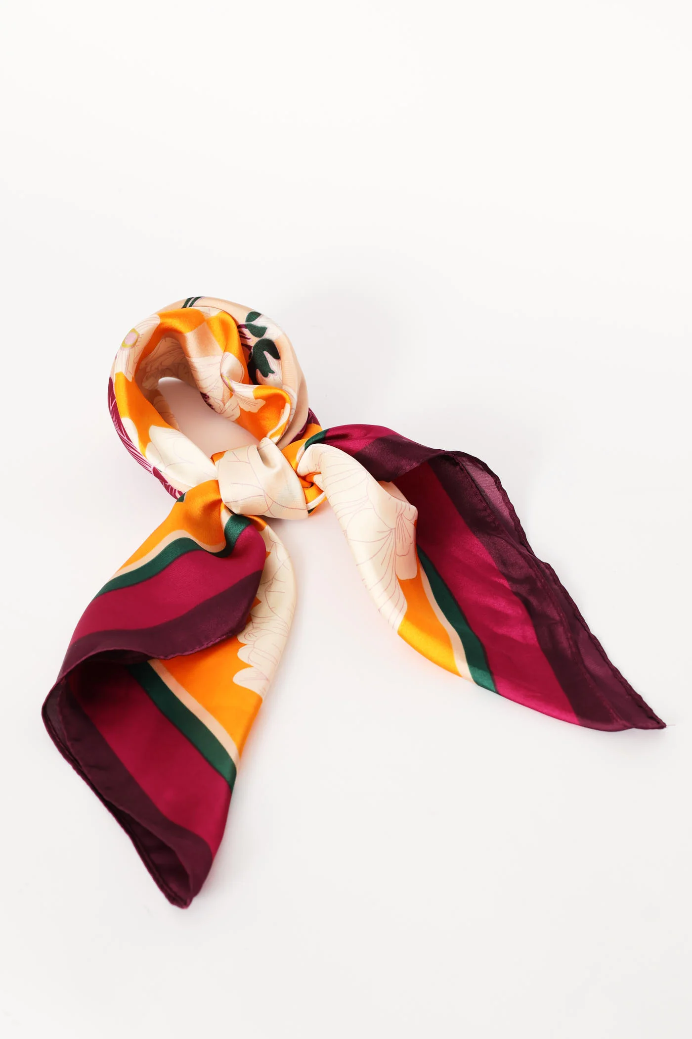Floral Print Satin Feel Scarf - Orange - Image 2