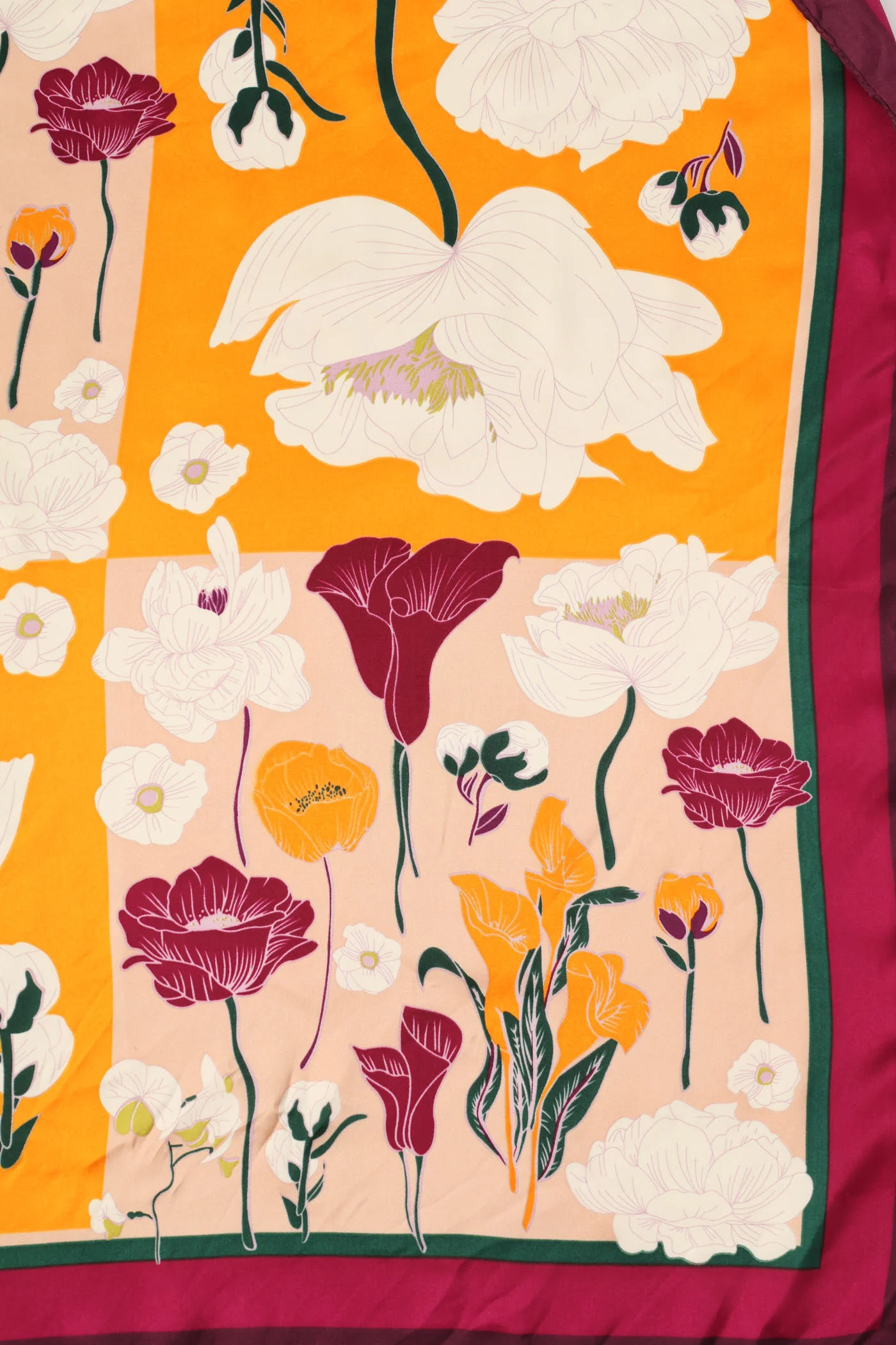 Floral Print Satin Feel Scarf - Orange - Image 3