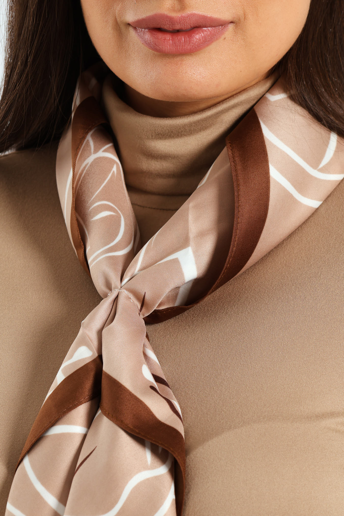 Floral Print Satin Feel Scarf - Taupe - Image 2
