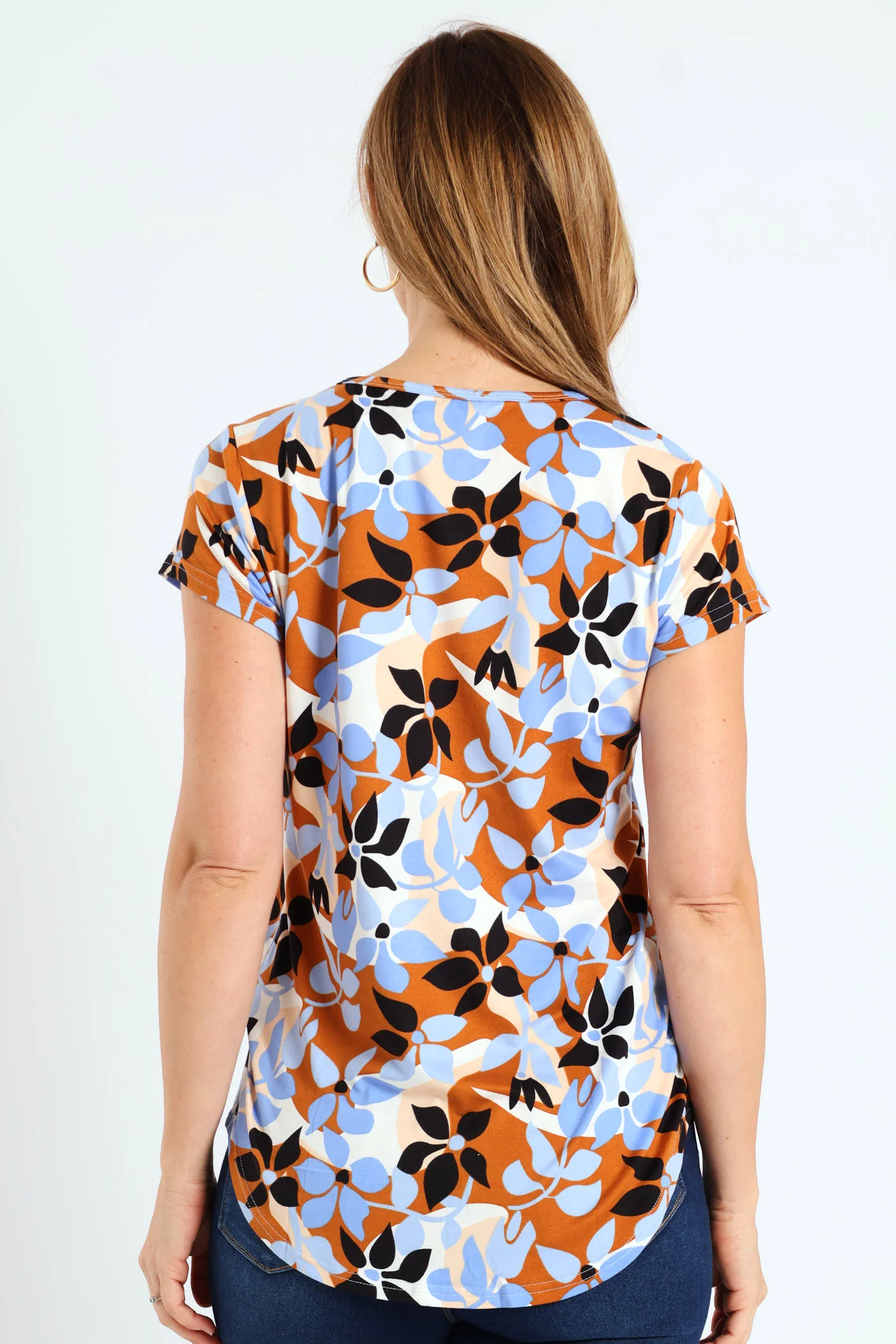 Floral Print Swirl Pocket Tee - Cream/Blue - Image 3