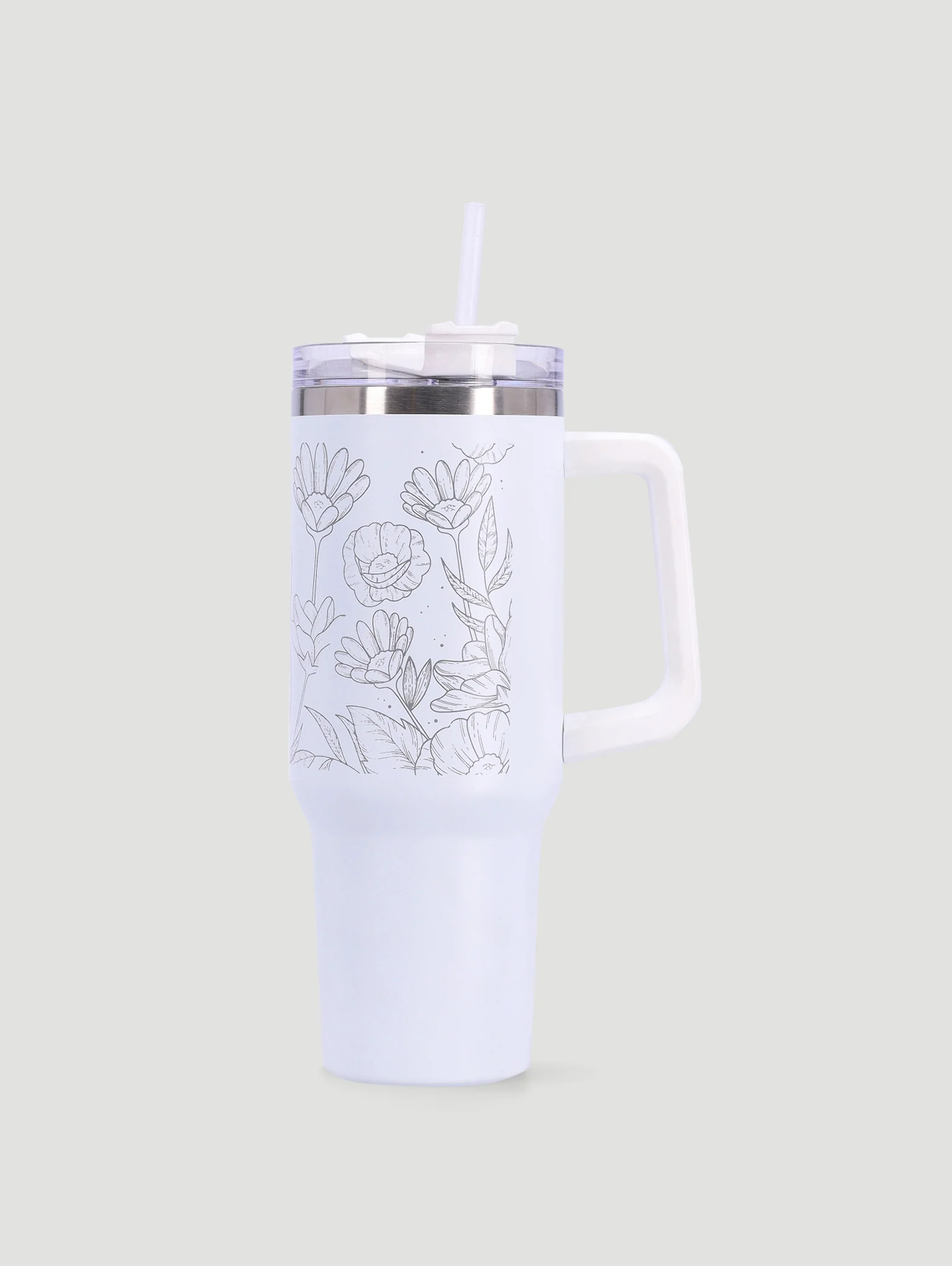 Floral Printed Large Steel Tumbler with Handle and Straw - 1.2L - Image 2
