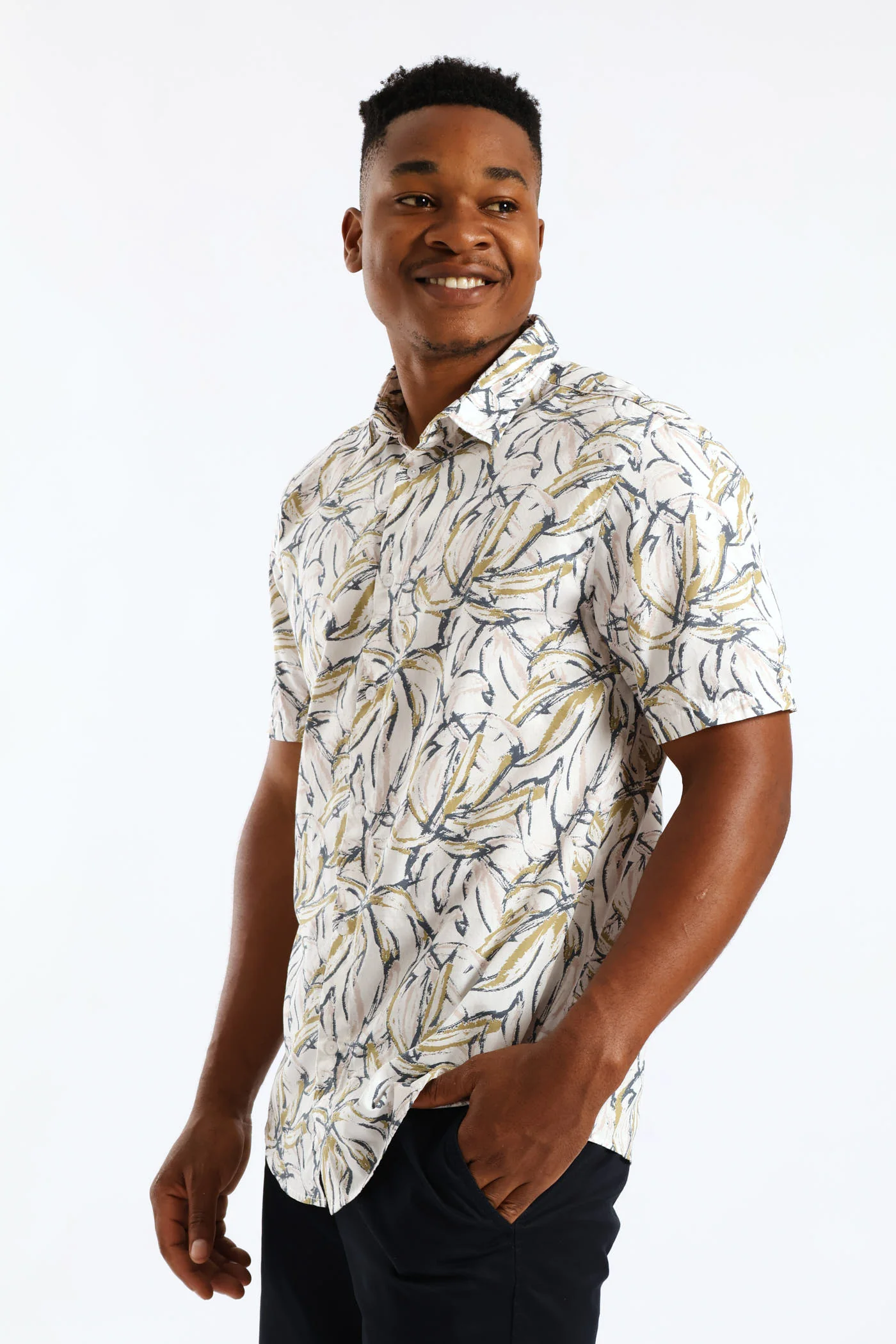 Floral Regular Shirt - White/Khaki - Image 3