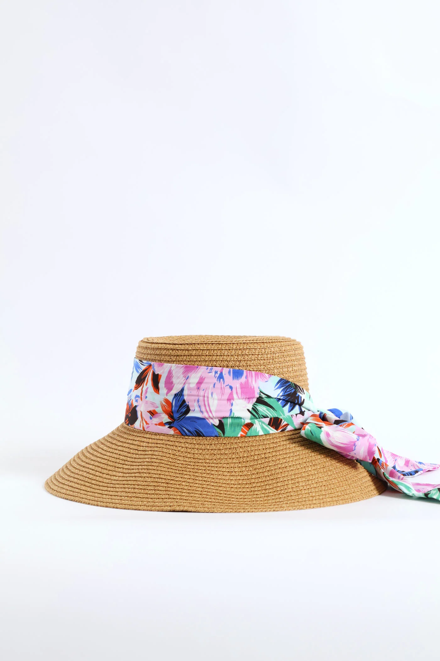 Floral Ribbon Turned Down Straw Hat - Sand - Image 3