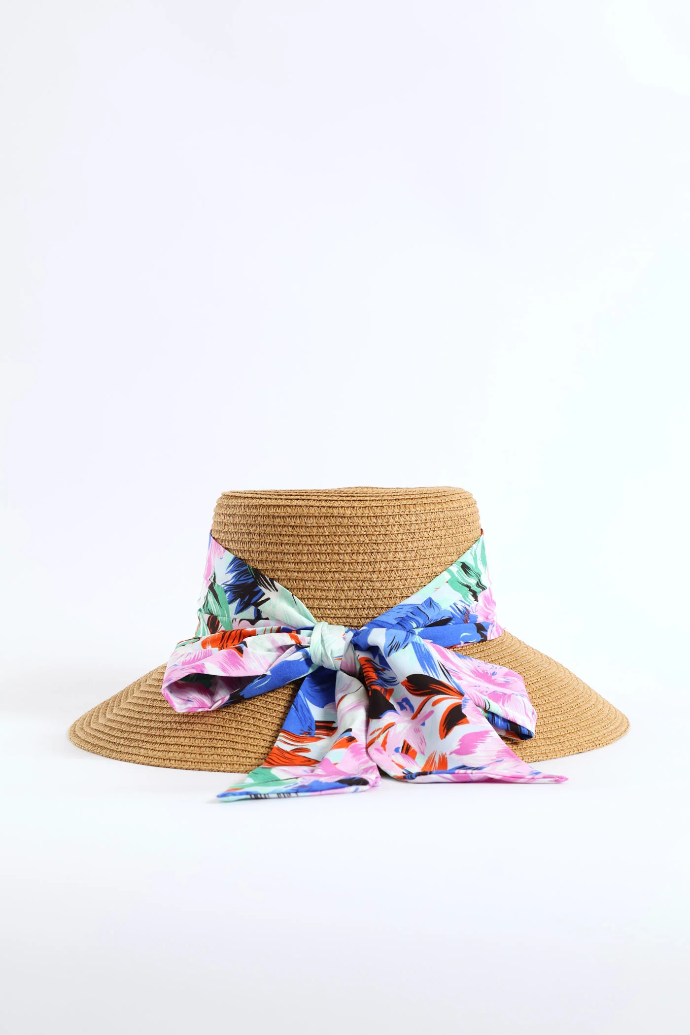 Floral Ribbon Turned Down Straw Hat - Sand - Image 4