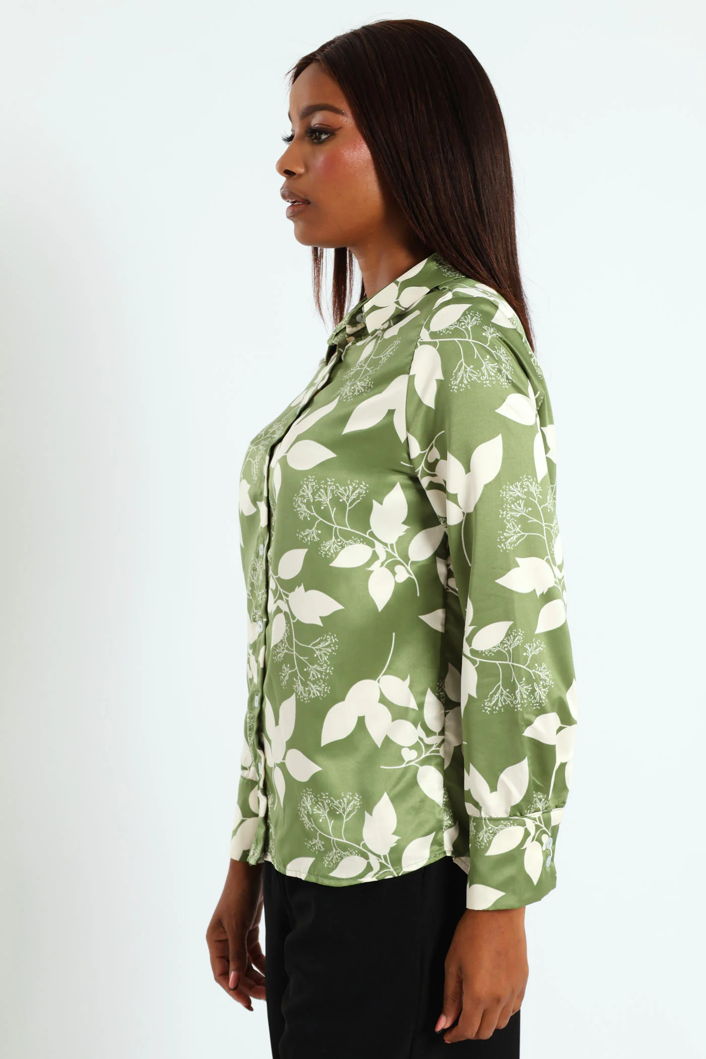 Floral Satin Shirt - Green - Image 3