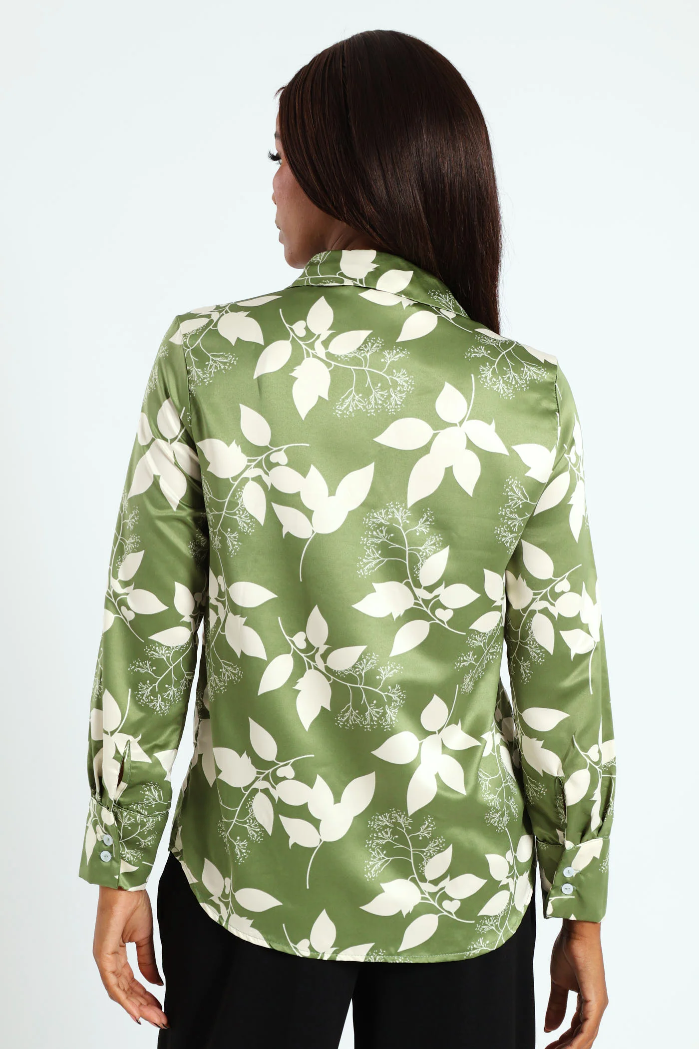 Floral Satin Shirt - Green - Image 4