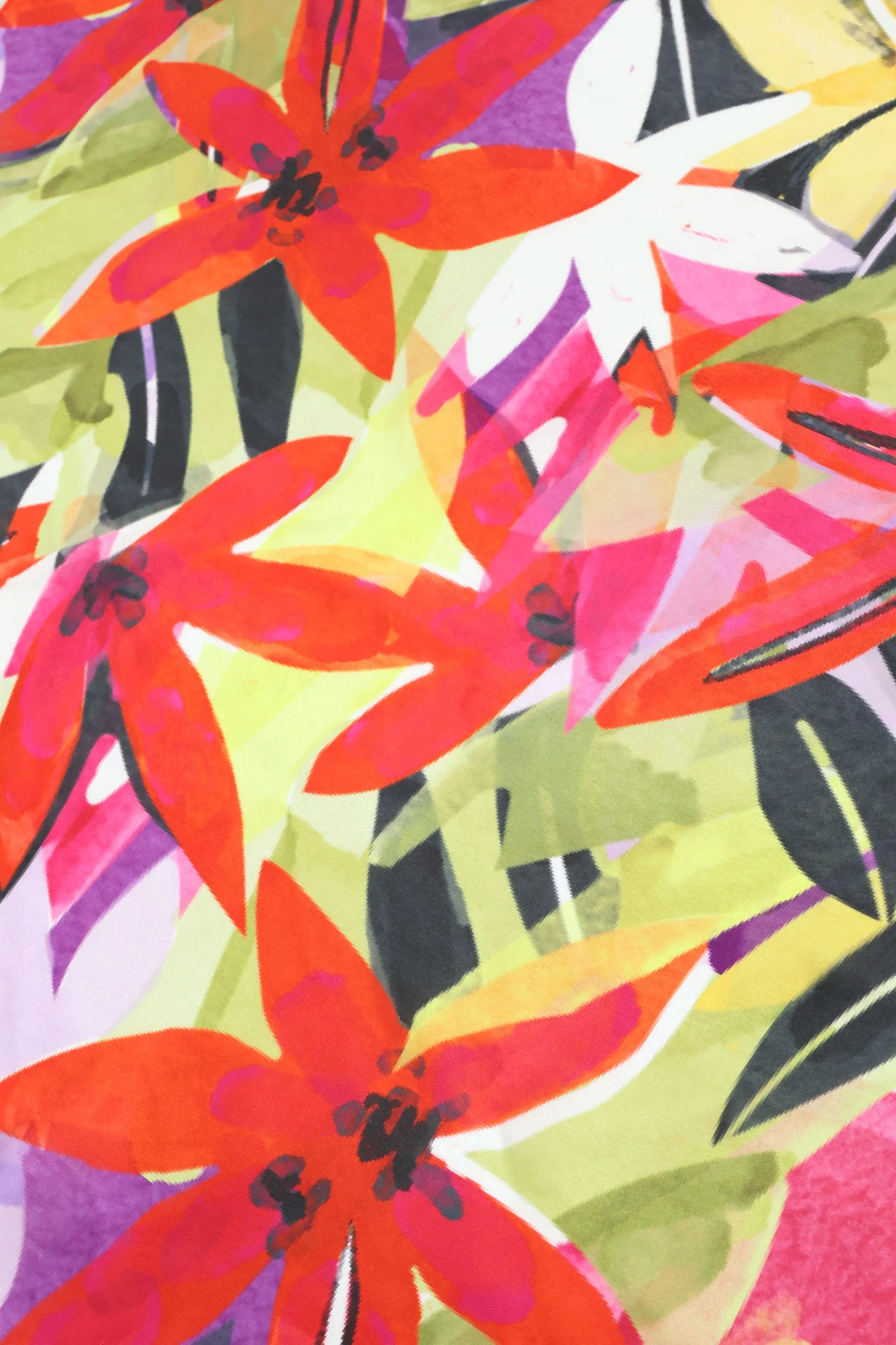 Floral Spliced Print Satin Feel Scarf - Orange - Image 2