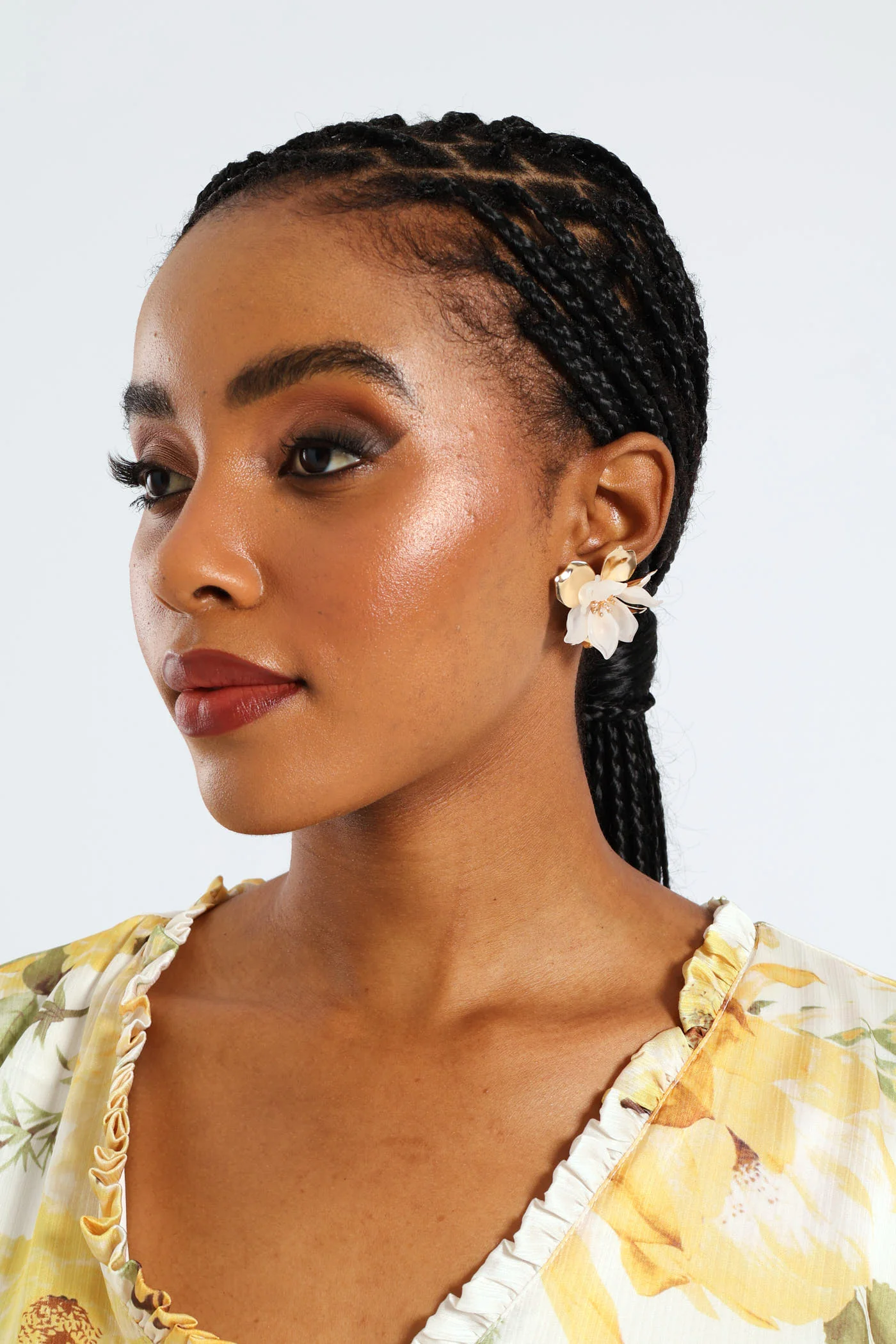 Floral Statement Stud Earrings - Gold - Image 2