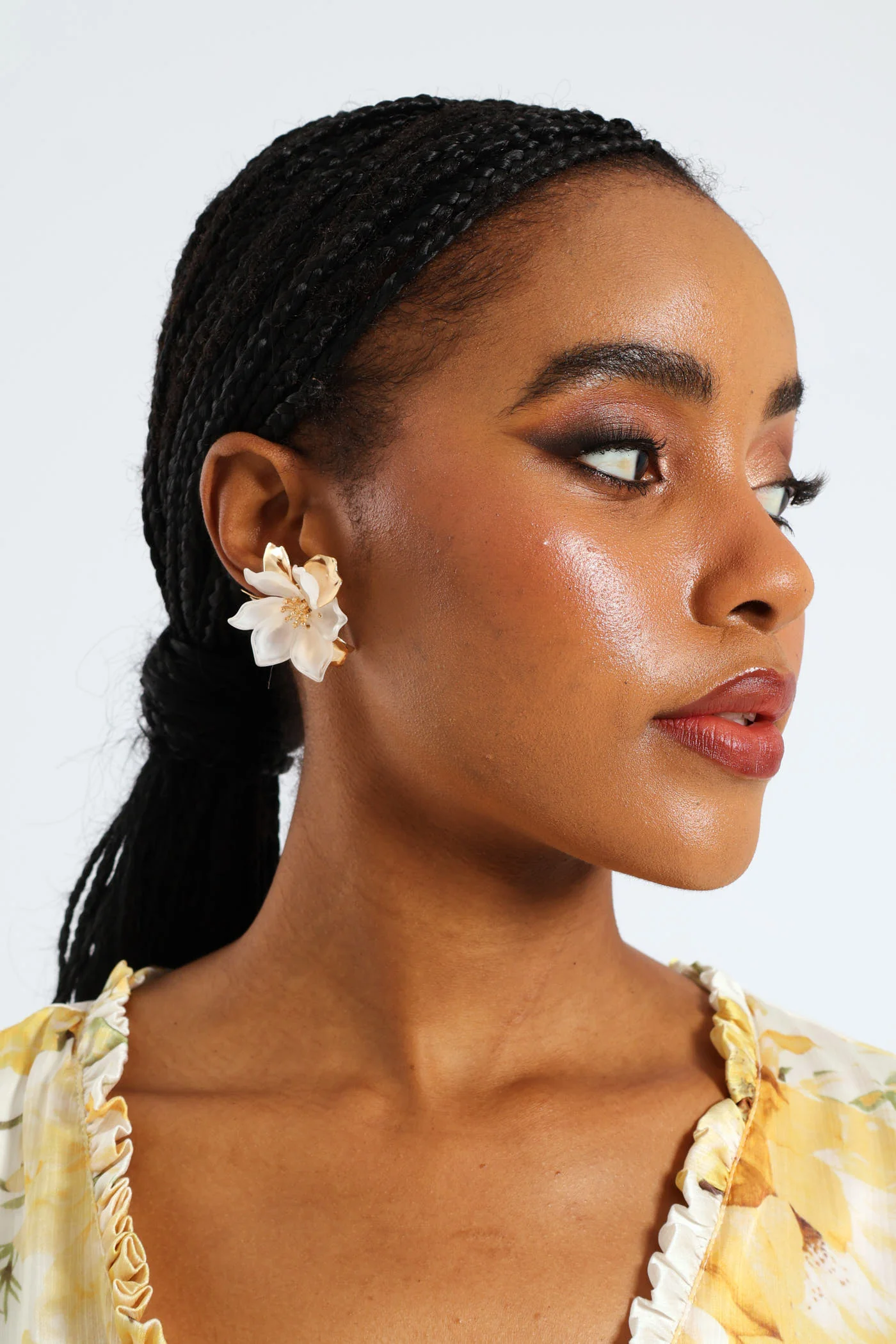Floral Statement Stud Earrings - Gold - Image 3
