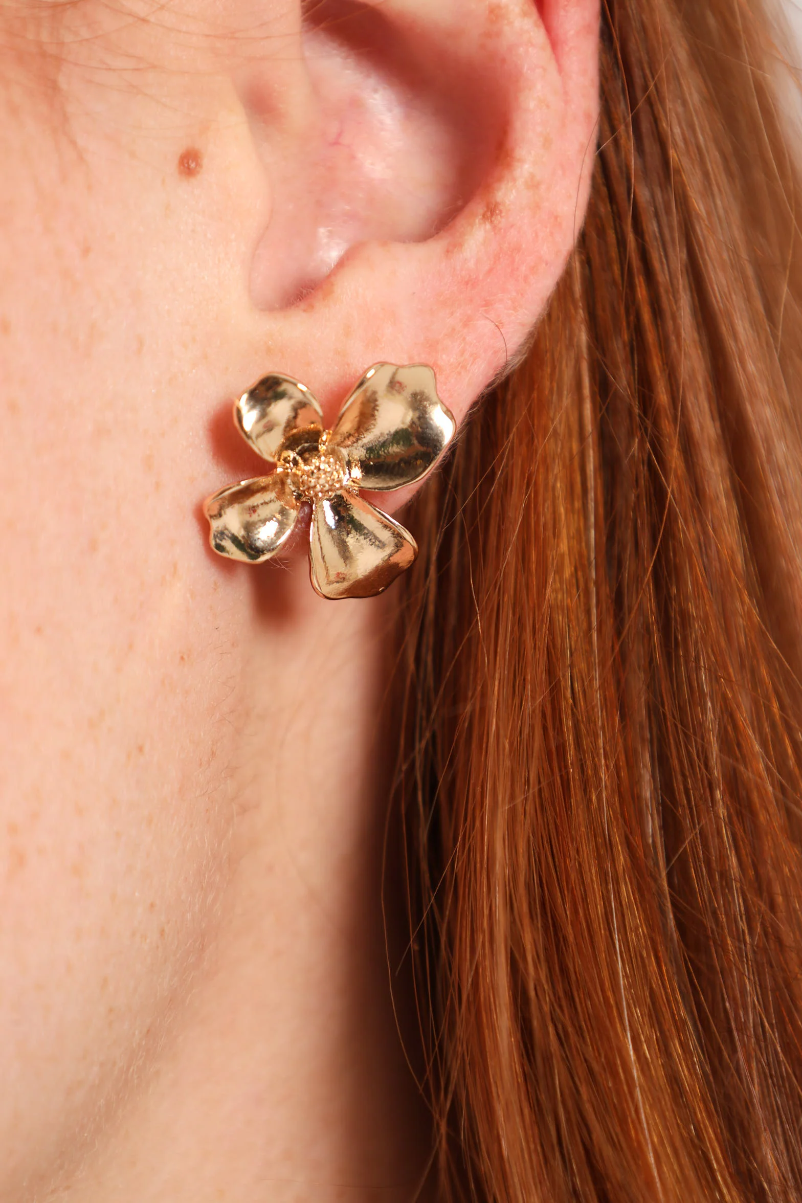 Floral Stud Earrings - Gold - Image 2