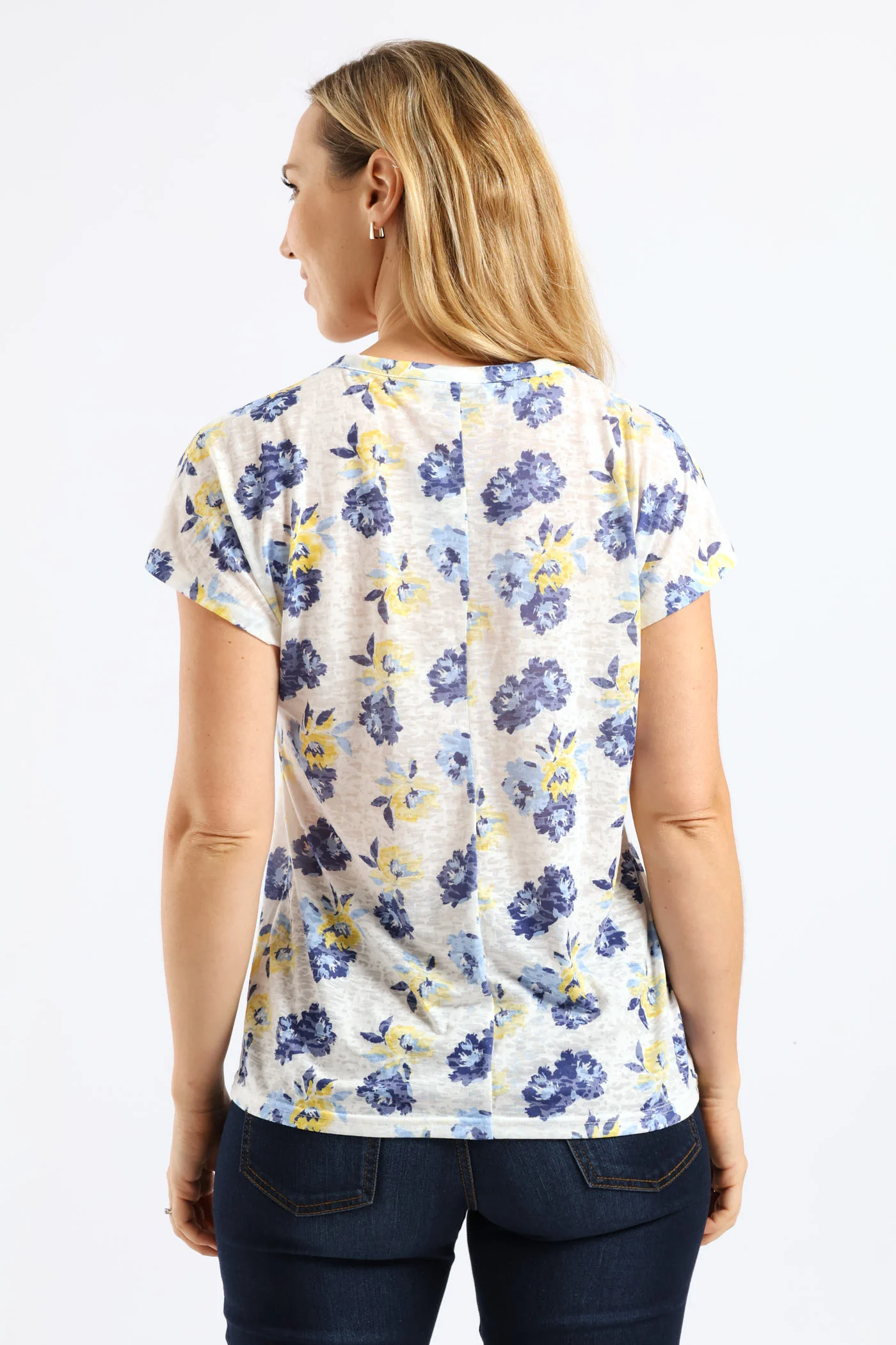 Floral Watercolour Burnout T-Shirt - Yellow/Blue - Image 2