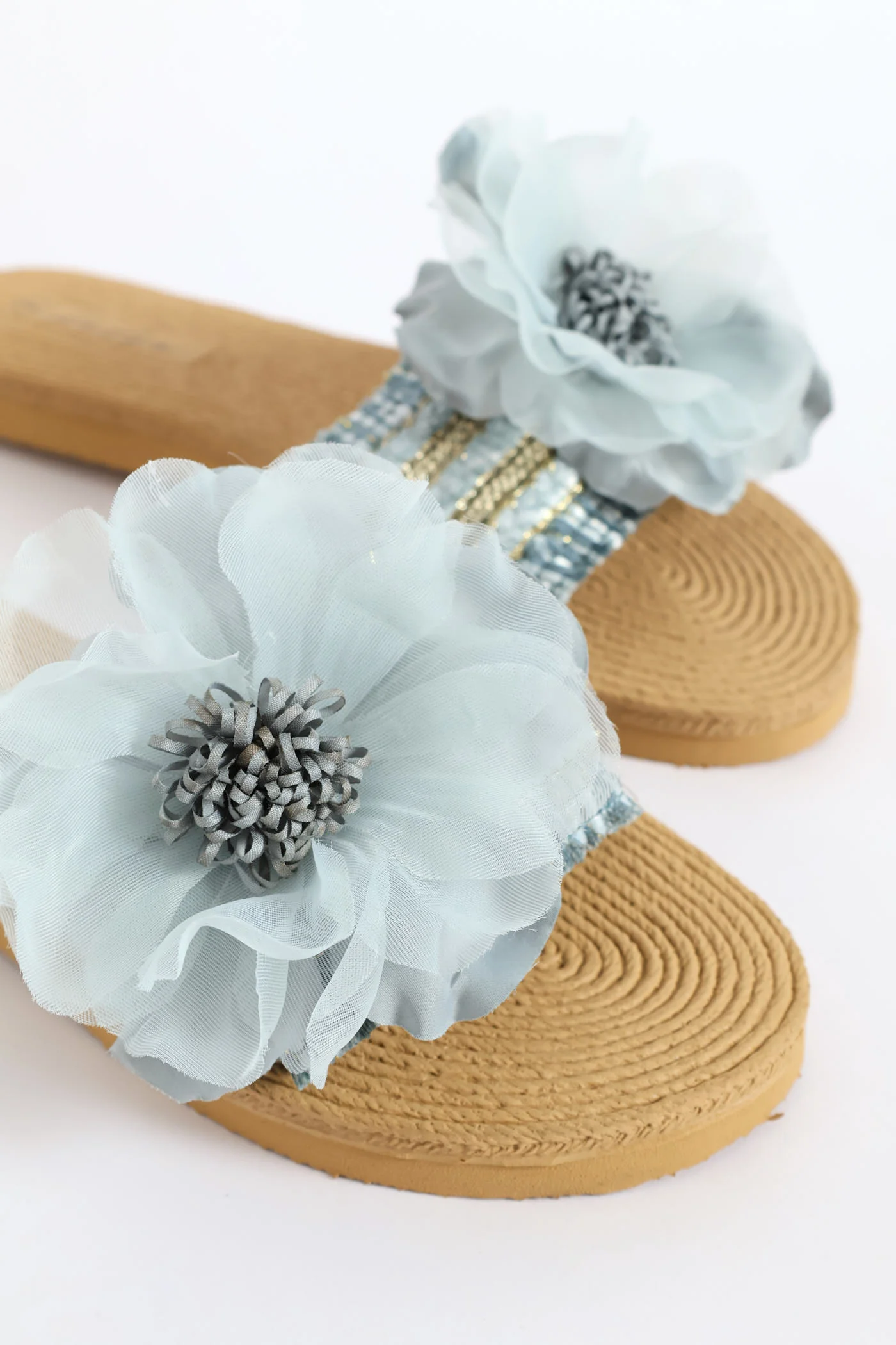 Floral Weave Single Band Mule Sandal - Blue - Image 3