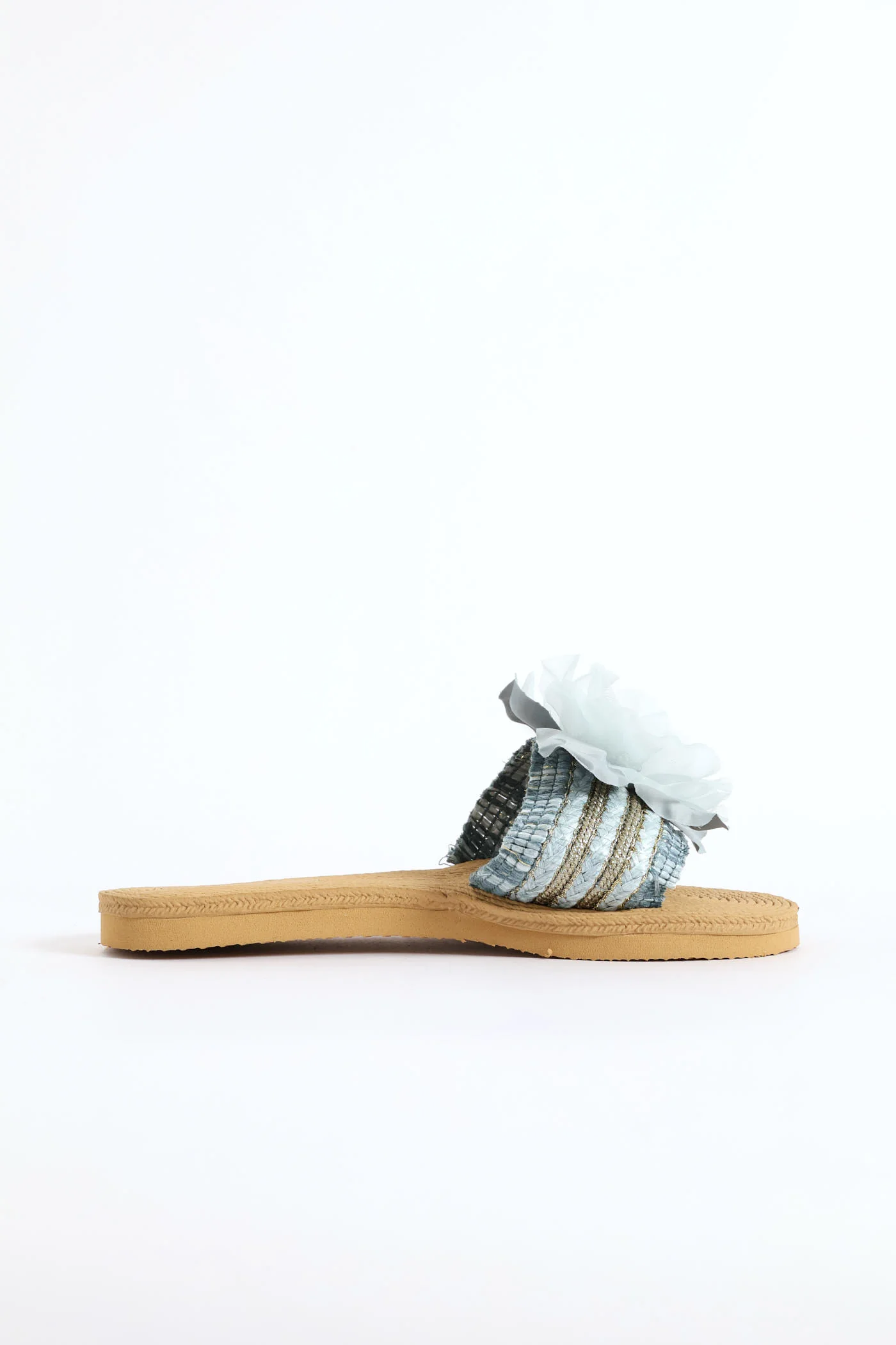 Floral Weave Single Band Mule Sandal - Blue - Image 4