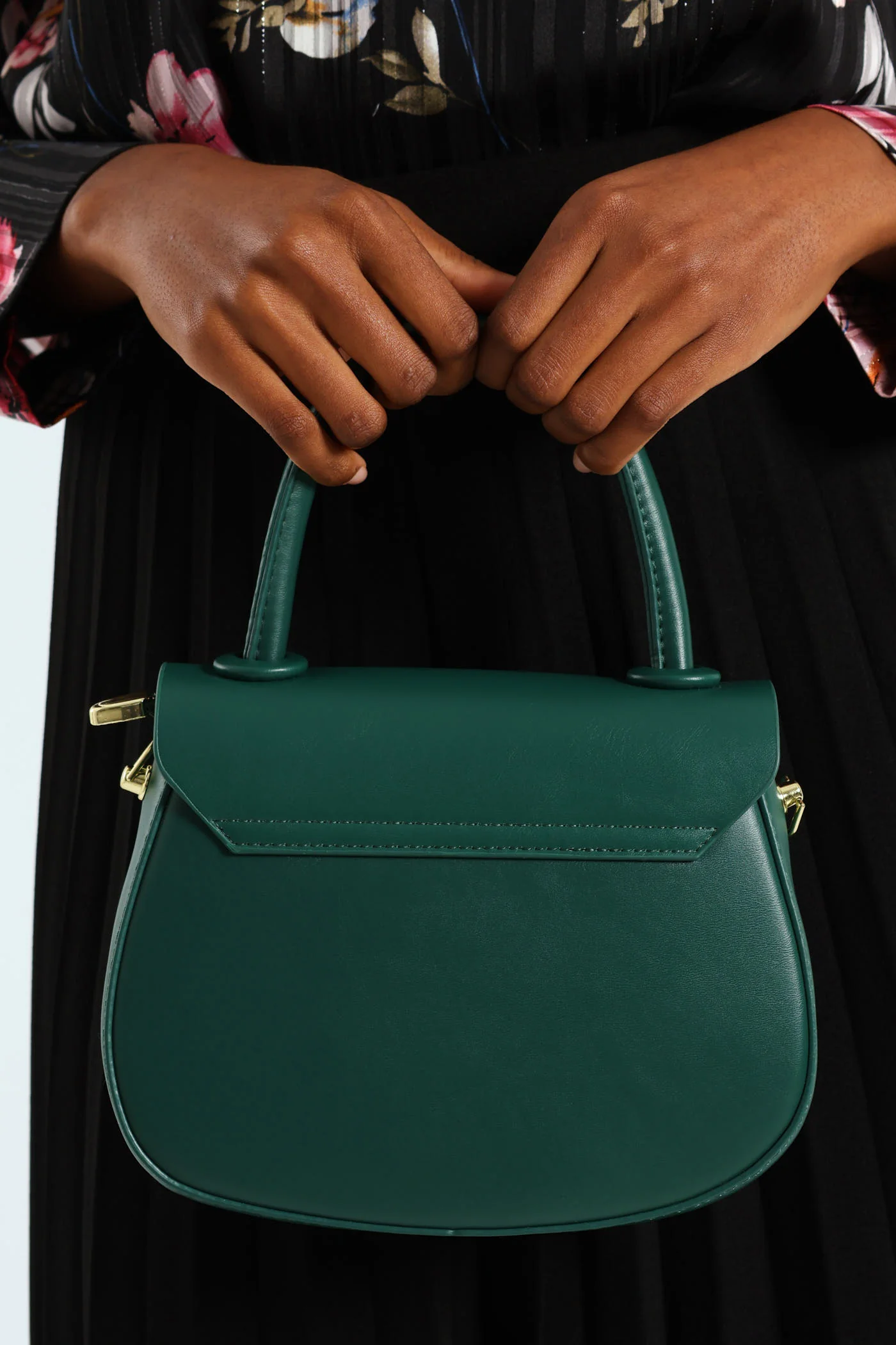 Florence Flap Bag With Top Handle - Bottle Green - Image 4