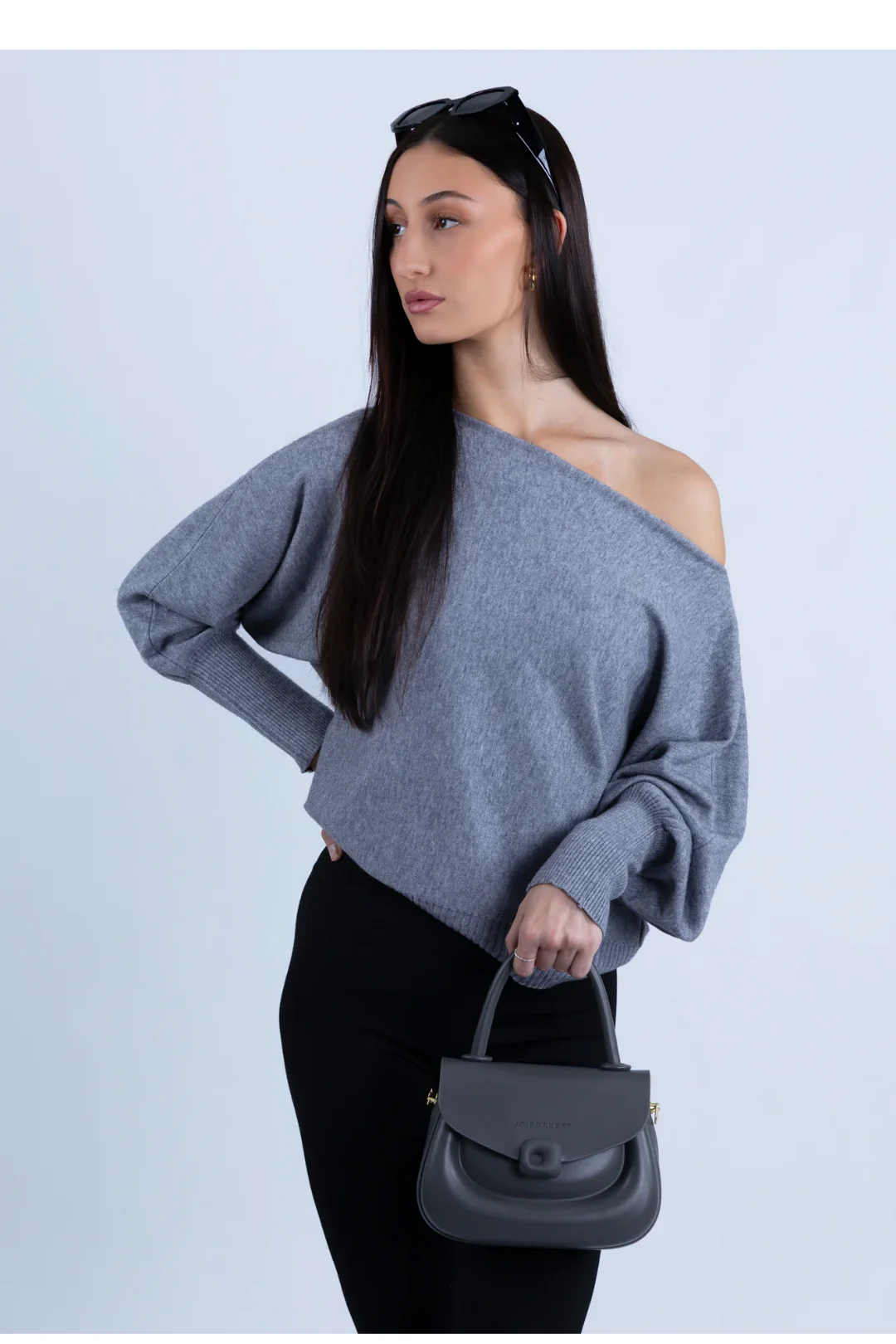 Florence Flap Bag With Top Handle - Charcoal - Image 2