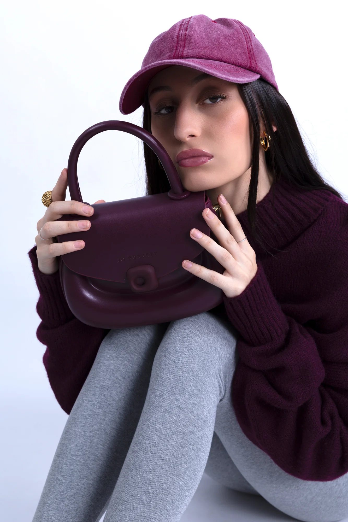 Florence Flap Bag With Top Handle - Plum - Image 2