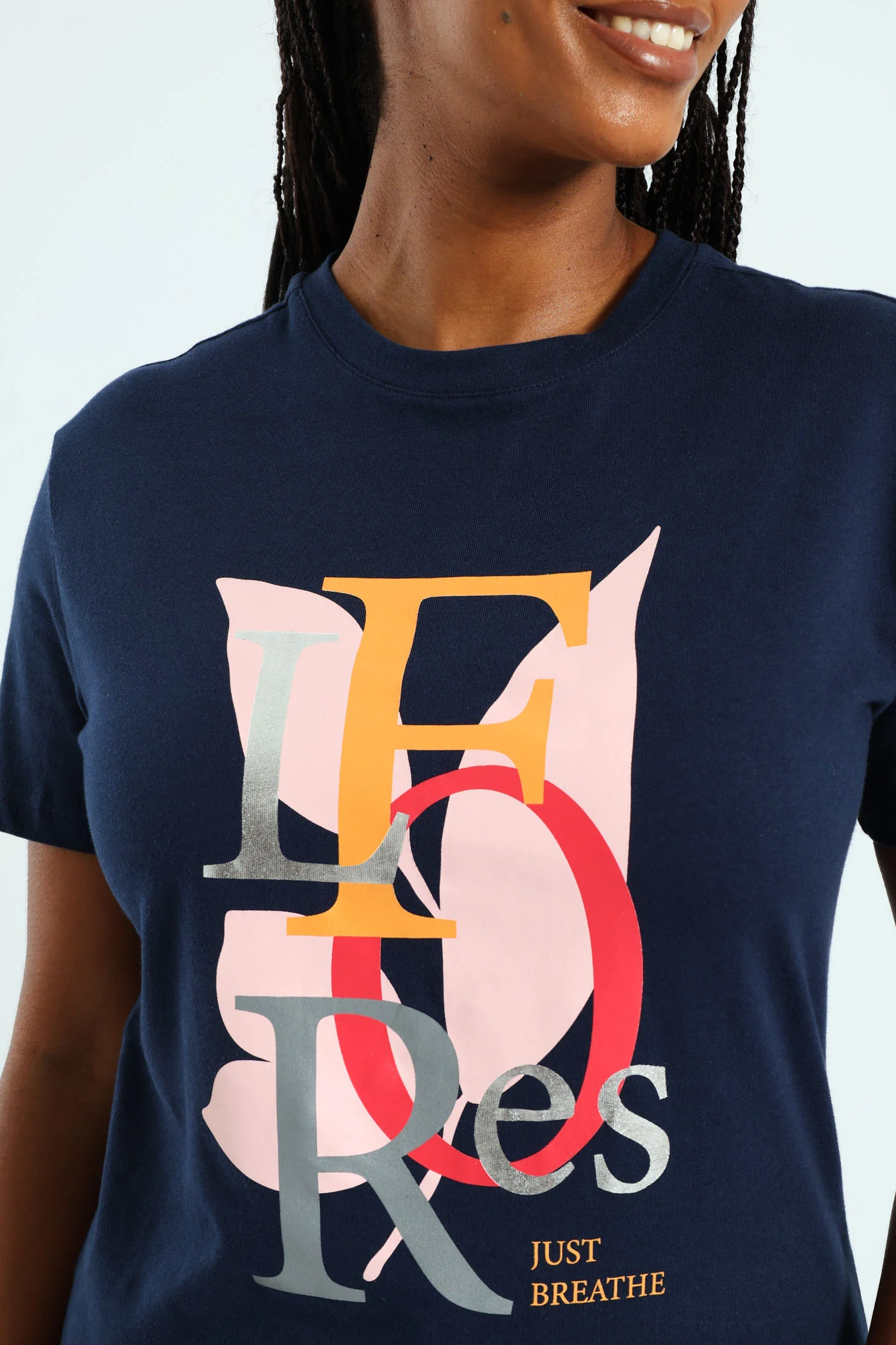 Flores Leaf Foil Tee - Navy - Image 2