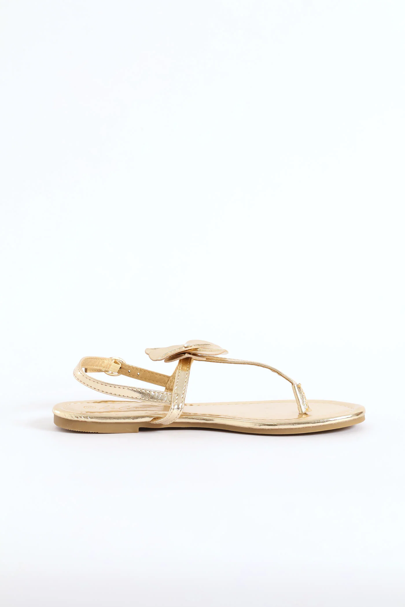 Flower Detail T-Bar Thong Sandal - Gold - Image 2