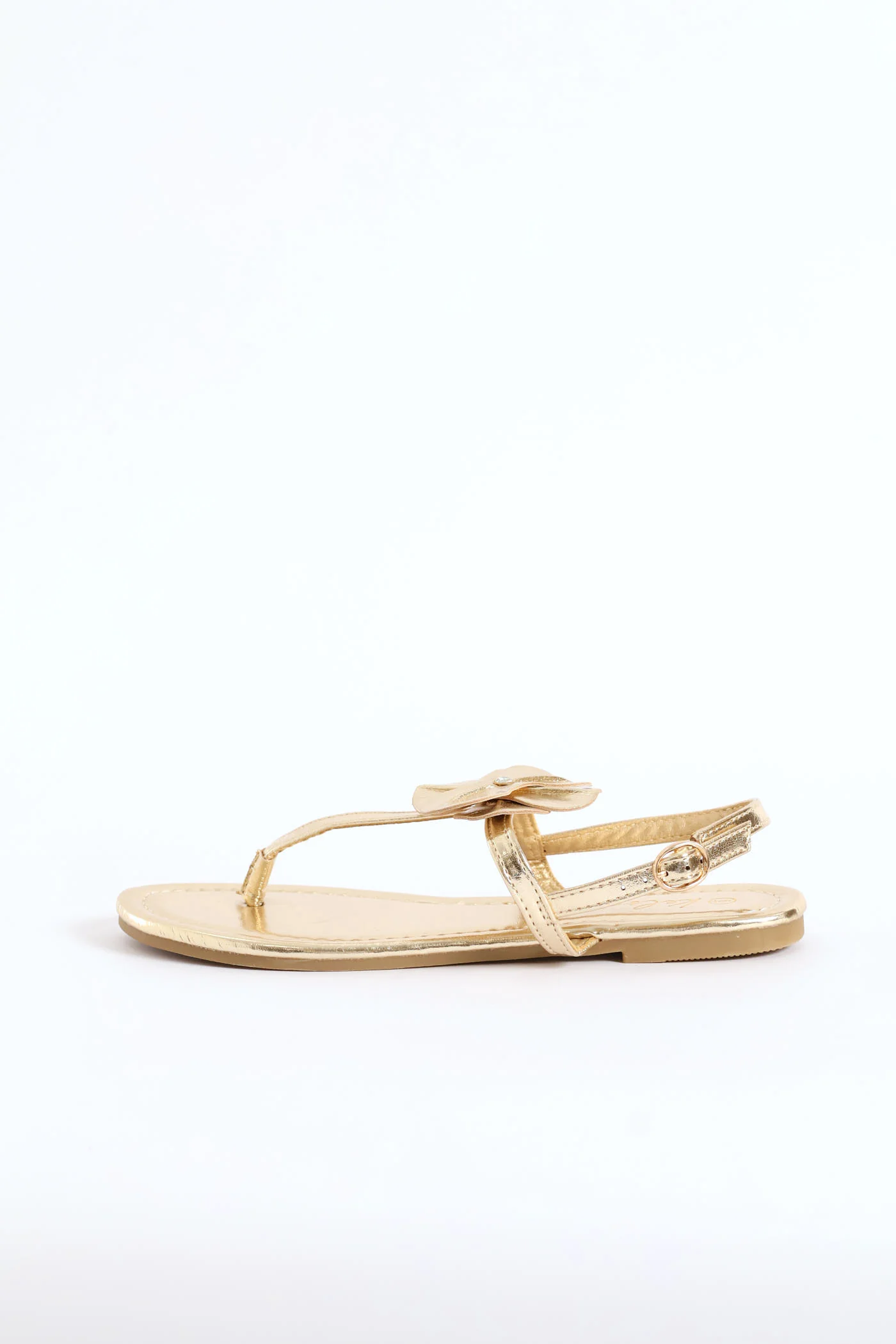 Flower Detail T-Bar Thong Sandal - Gold - Image 3