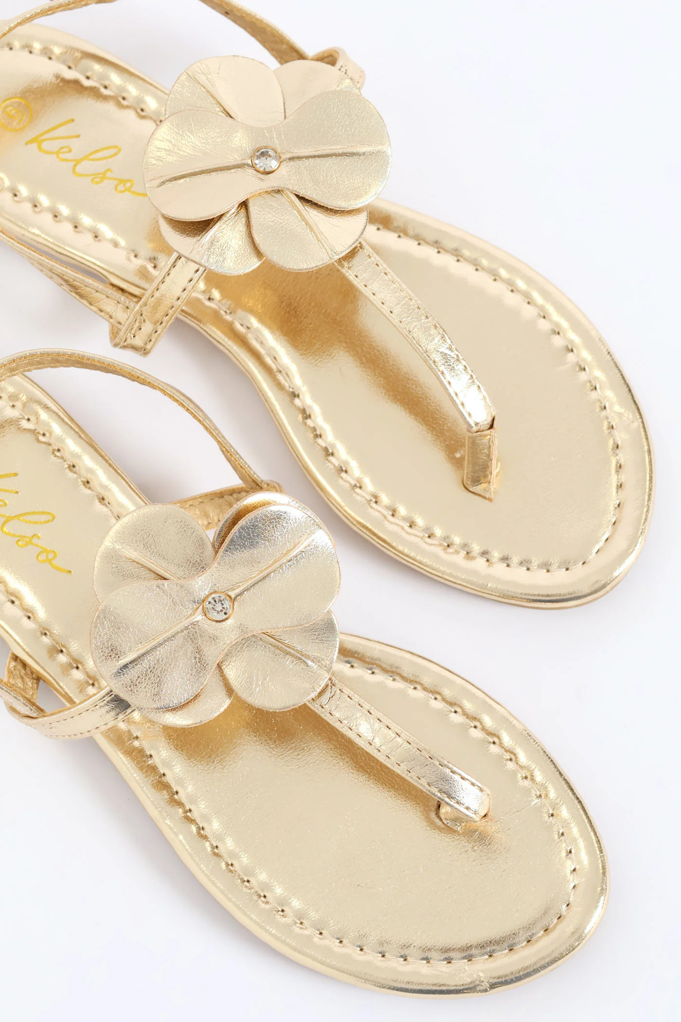 Flower Detail T-Bar Thong Sandal - Gold - Image 4
